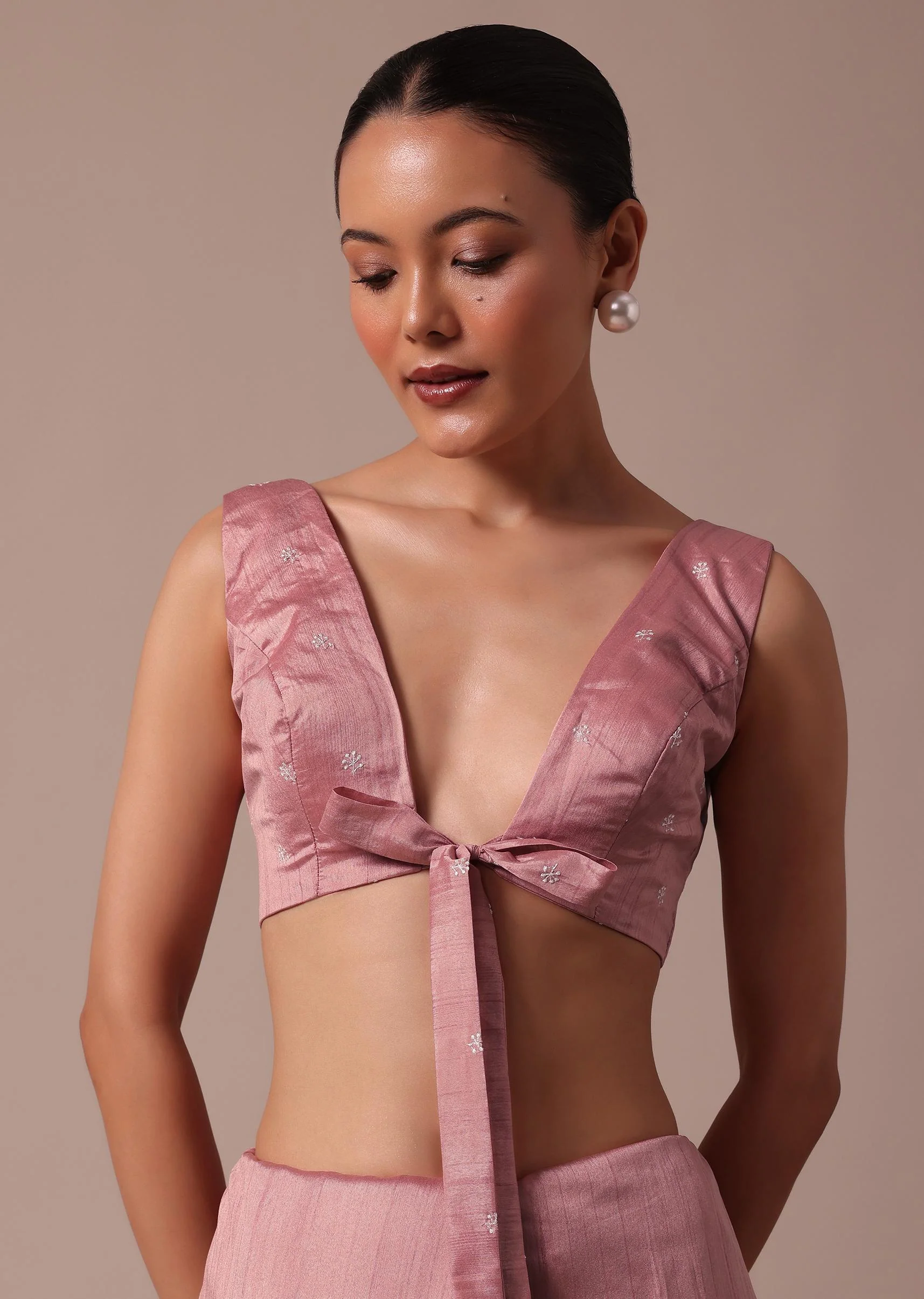 Pink Tussar Saree With Unstitched Blouse - Image 7
