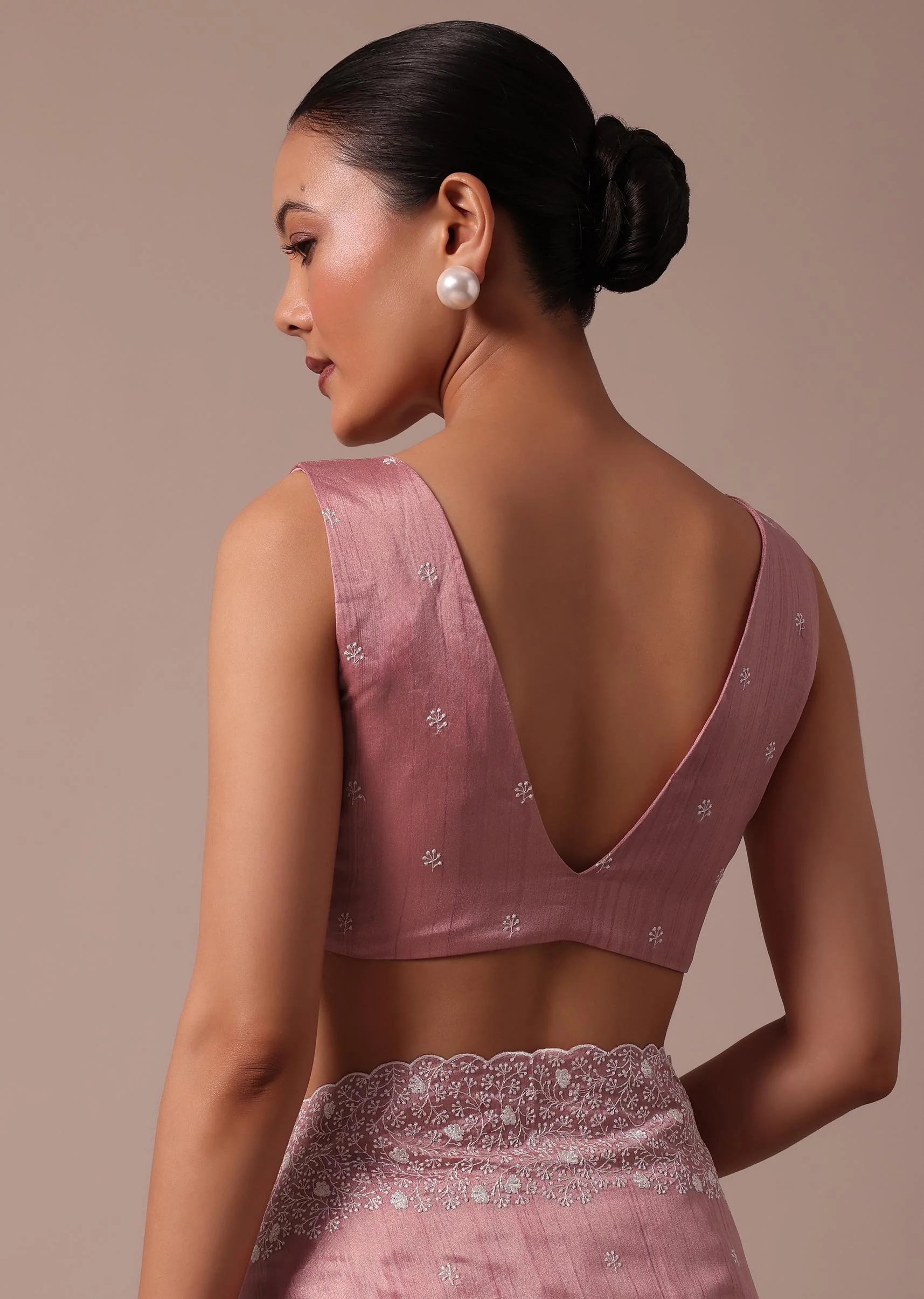 Pink Tussar Saree With Unstitched Blouse - Image 8