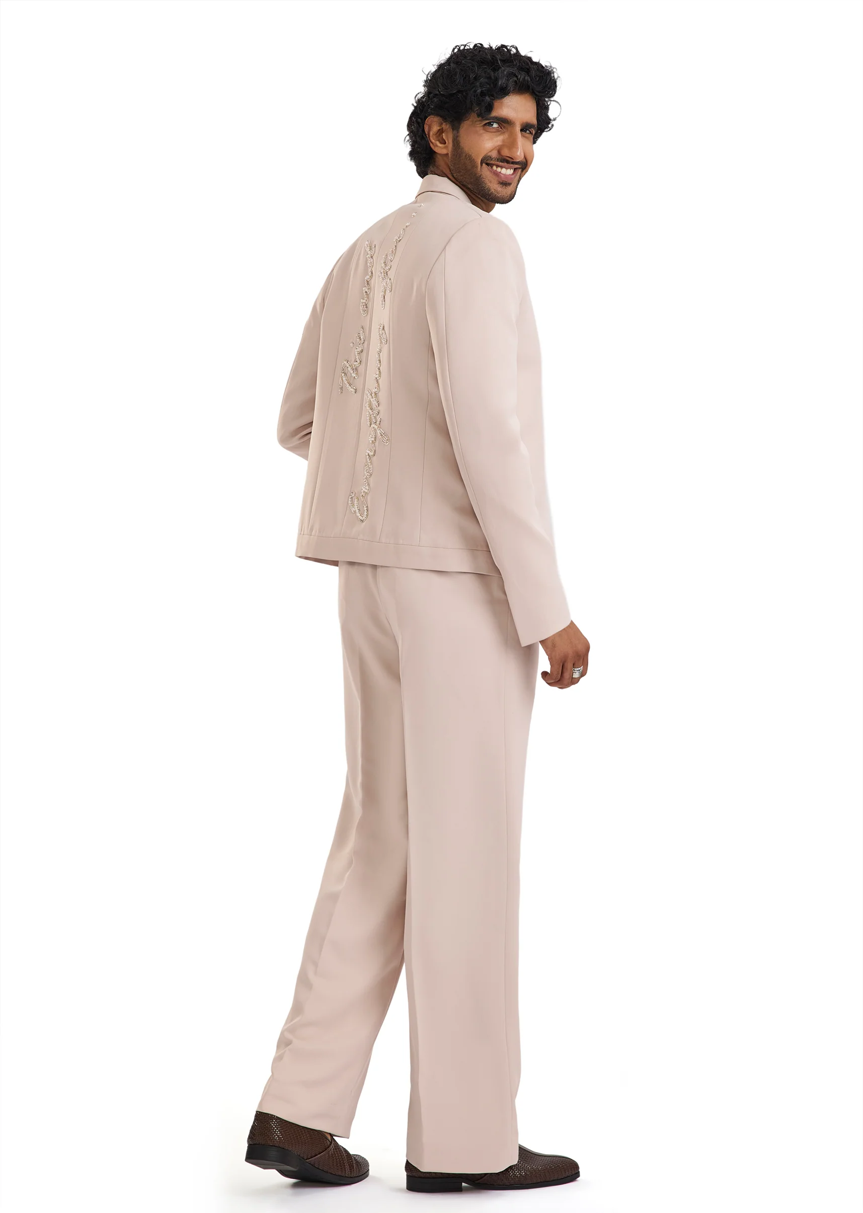 Pink Tuxedo Set With Pearl Floral Embroidery - Image 5