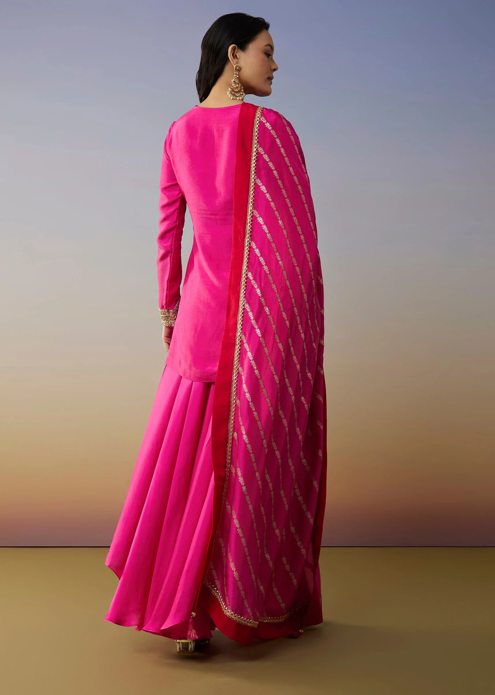 Pink Viscose Satin Palazzo Suit with Zardosi Work - Image 5