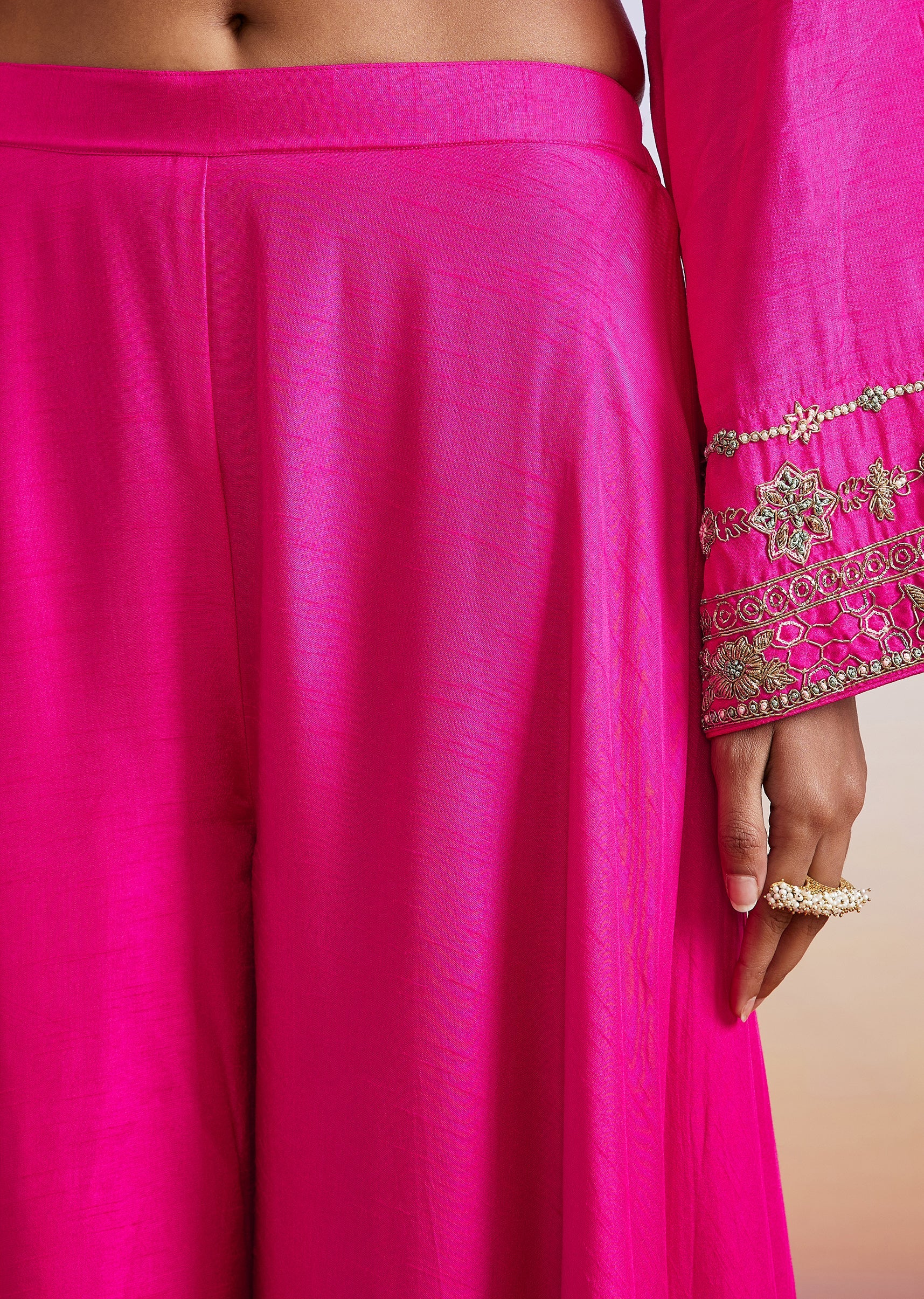 Pink Zardosi Embroidered Straight Kurta Palazzo Suit With Dupatta - Image 6
