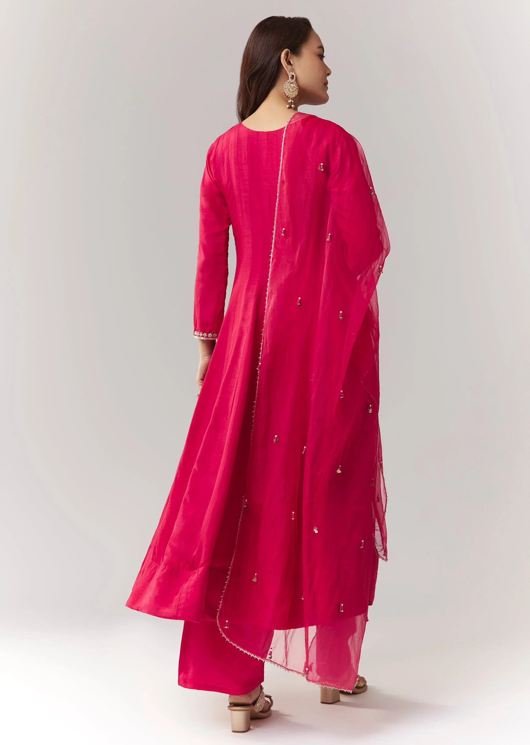 Pink Zardosi Sweetheart Anarkali Pant Set With Dupatta - Image 5