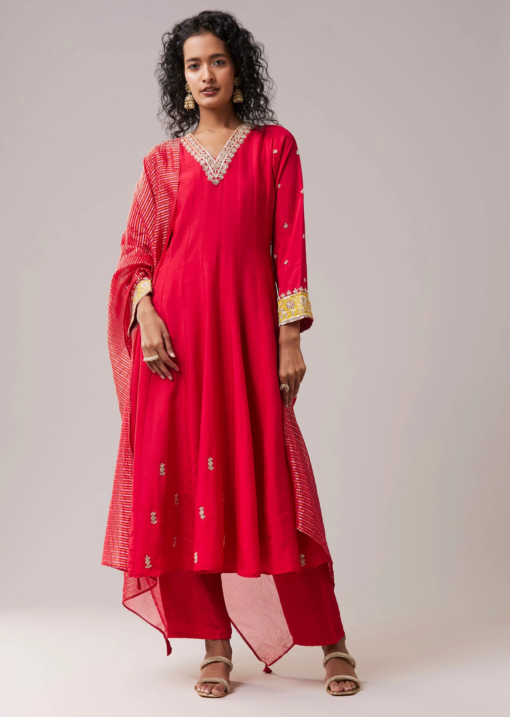 Pink Zardozi Embellished Silk Anarkali Set