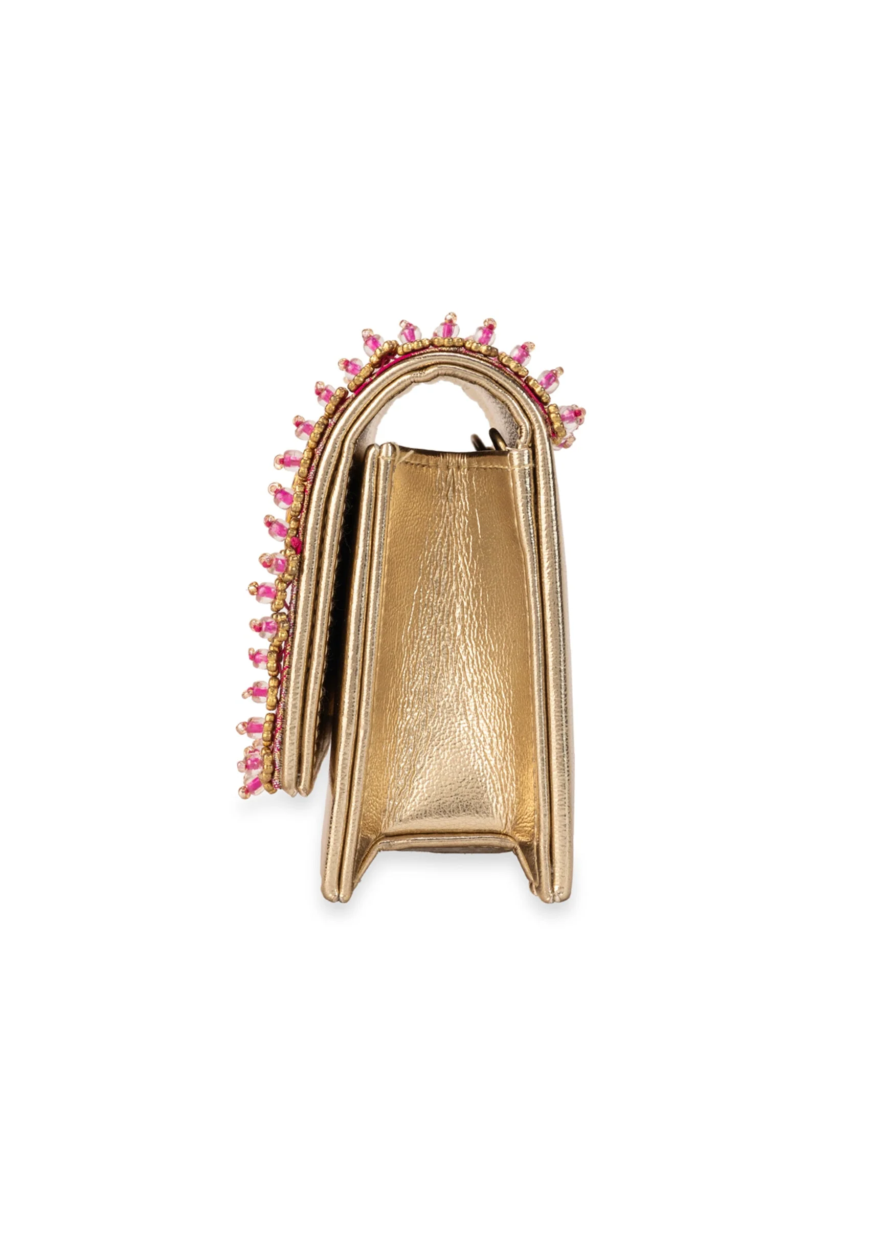 Pink Zari and Kundan Brocade Rectangular Flap Bag - Image 4