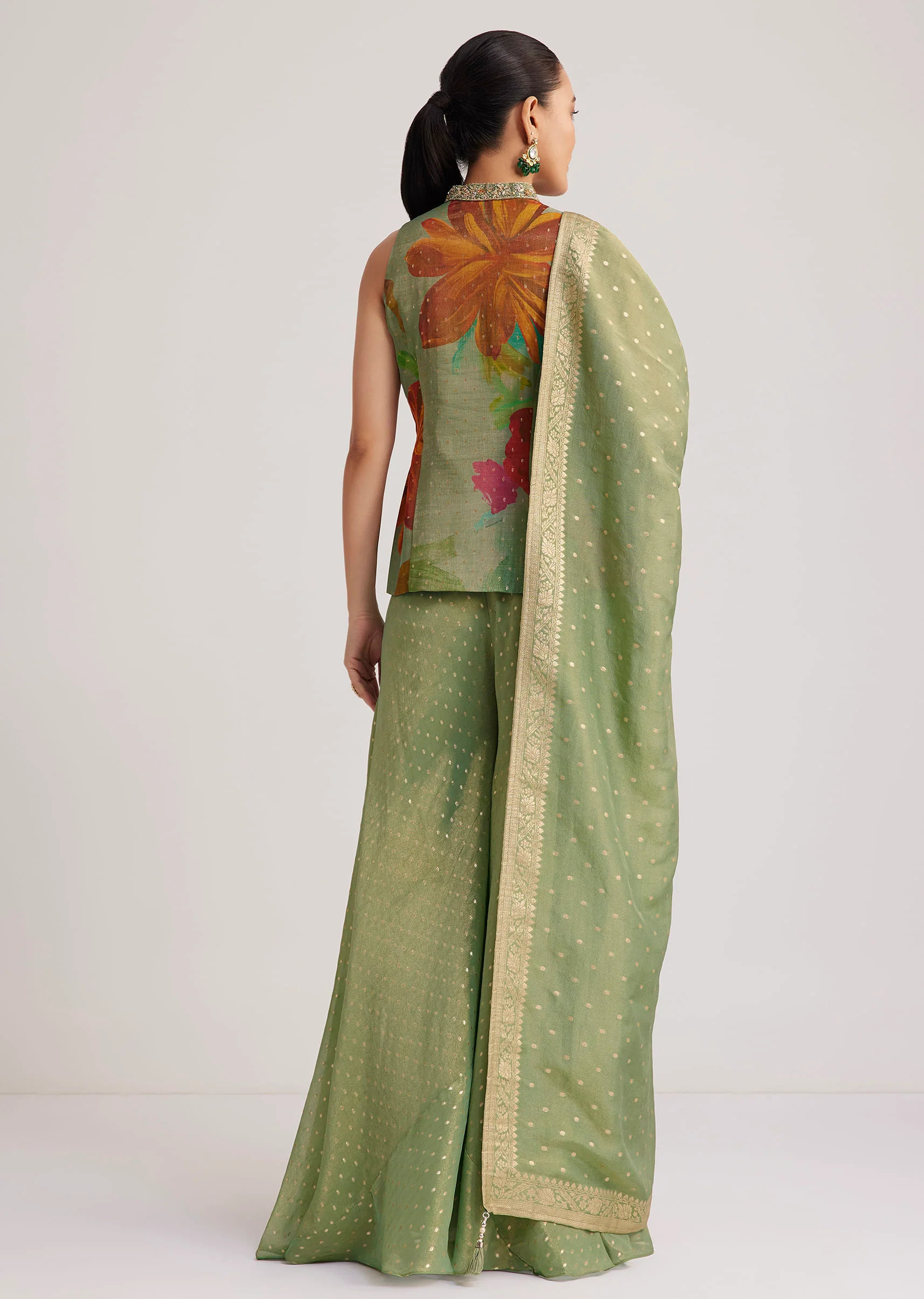 Pista Green Floral Embroidered Palazzo Set - Image 7