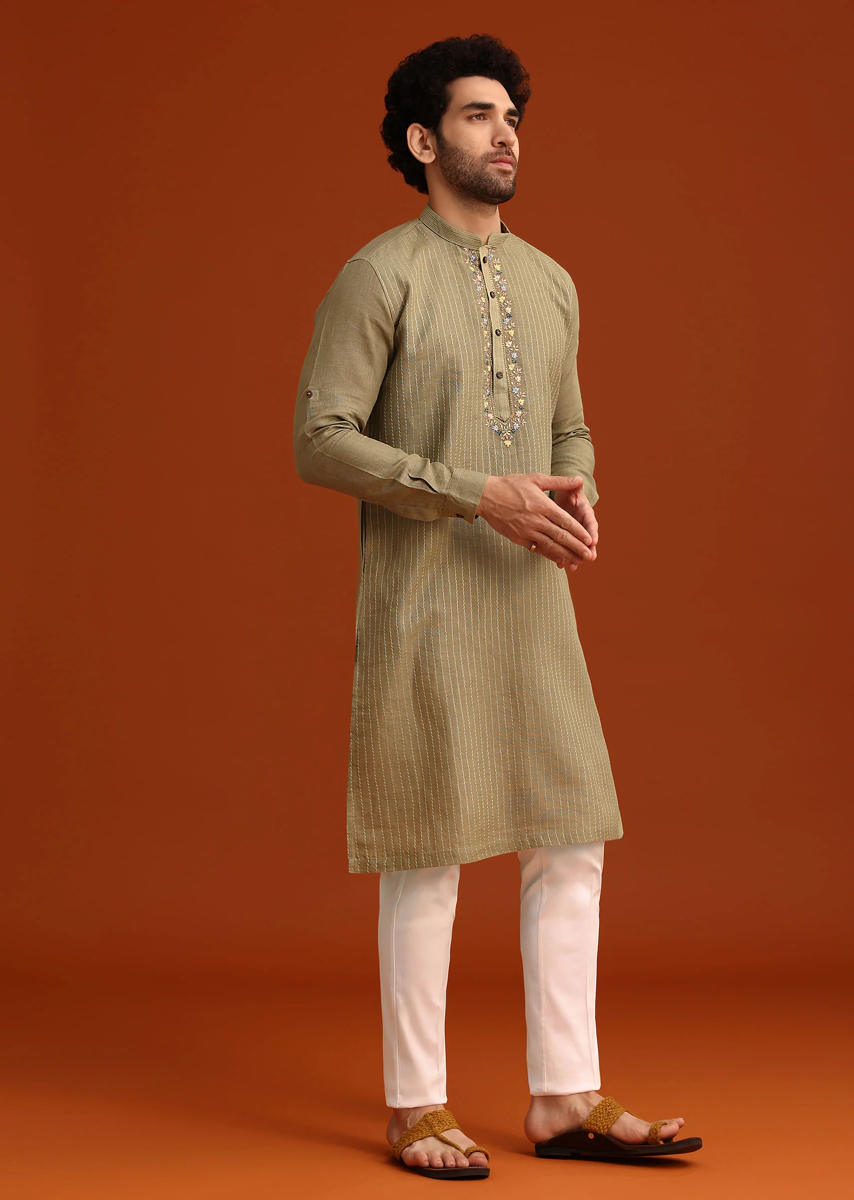 Pista Green Hand Work Kurta And Pant Set - Image 4