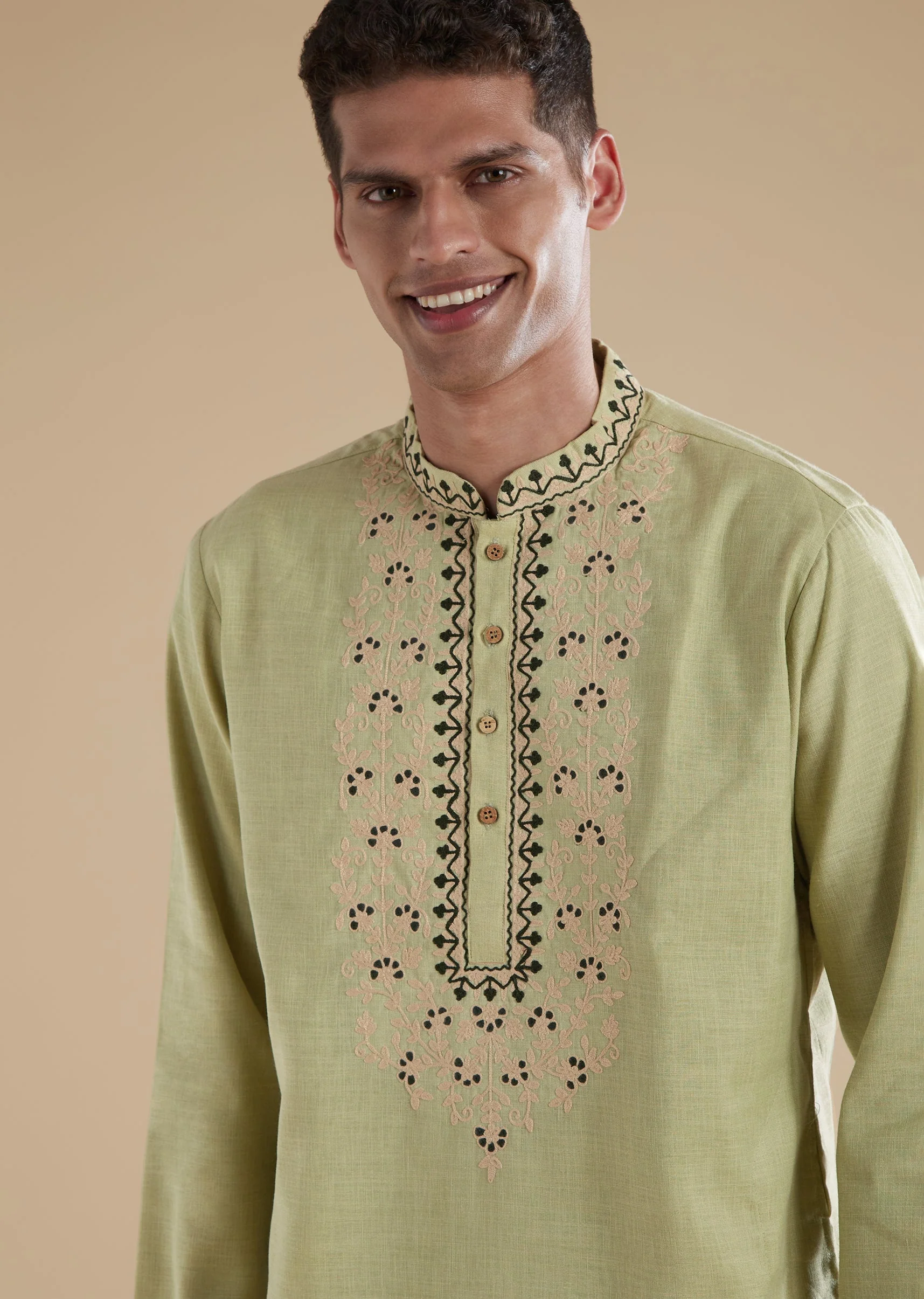 Pista Green Kurta Set With Resham Thread Work - Image 2