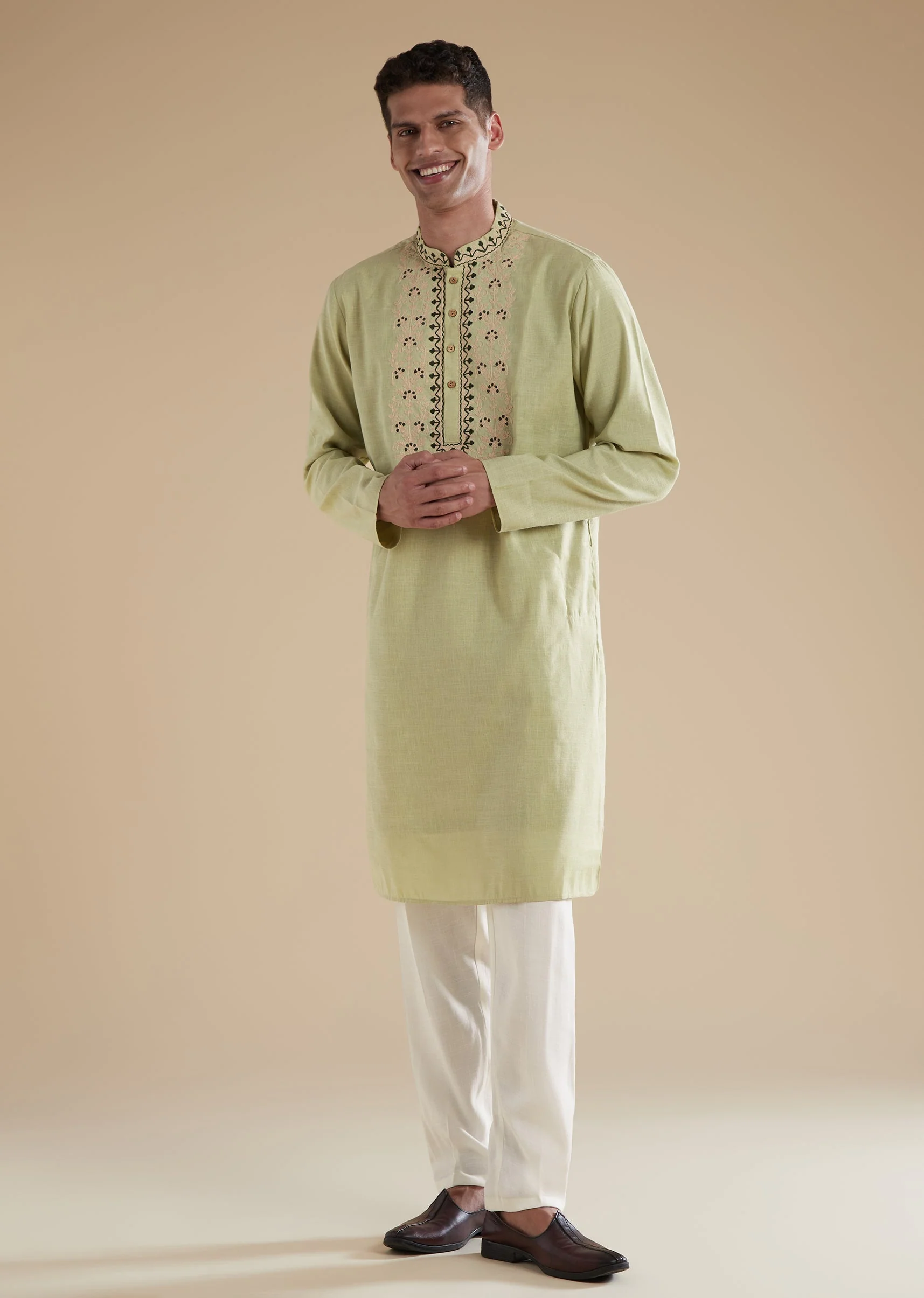 Pista Green Kurta Set With Resham Thread Work - Image 3