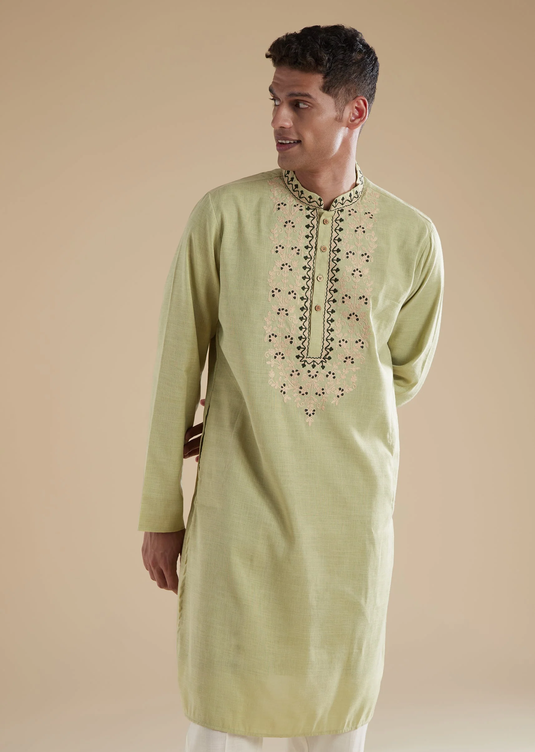 Pista Green Kurta Set With Resham Thread Work - Image 4