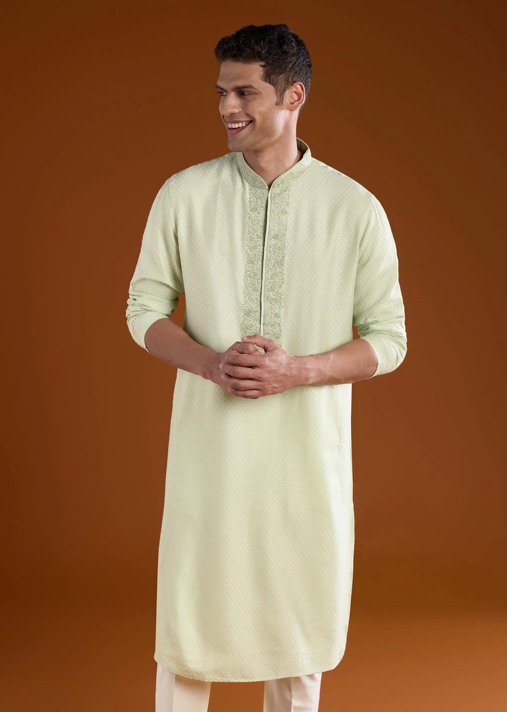 Pista Green Mens Kurta Pant Set - Image 3