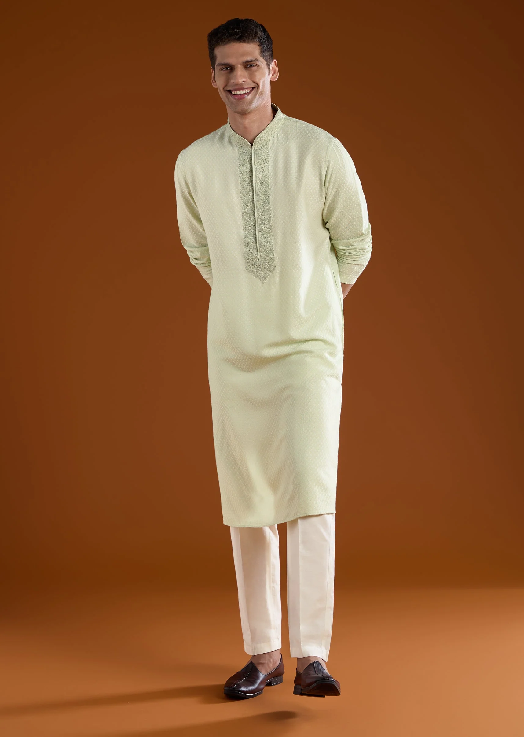 Pista Green Mens Kurta Pant Set - Image 4