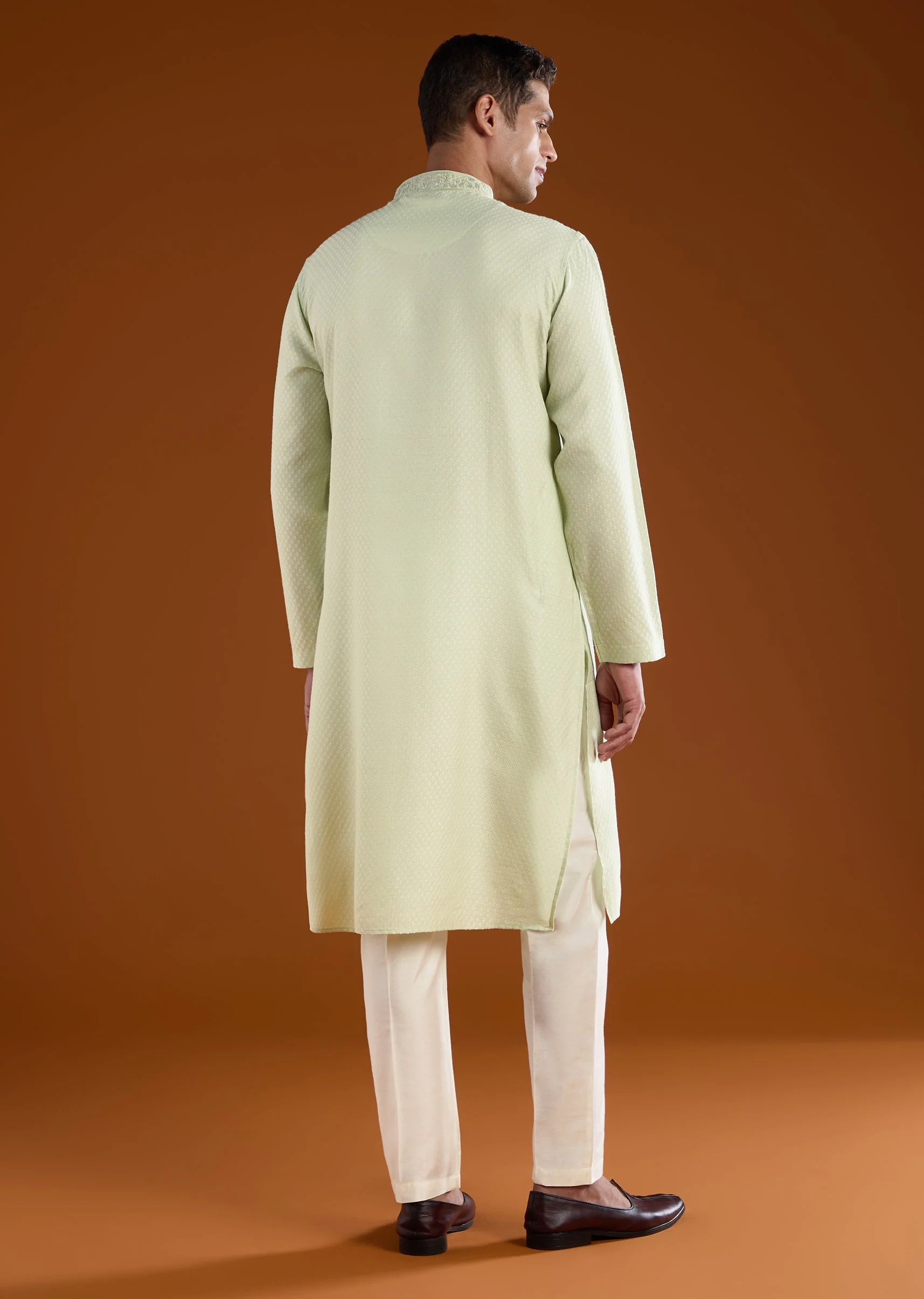 Pista Green Mens Kurta Pant Set - Image 5