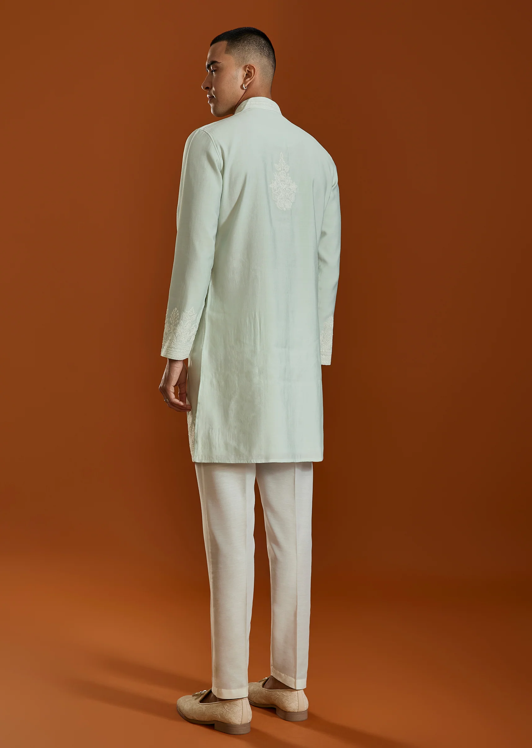 Pista Green Mens Kurta Set With Thread Work - Image 5