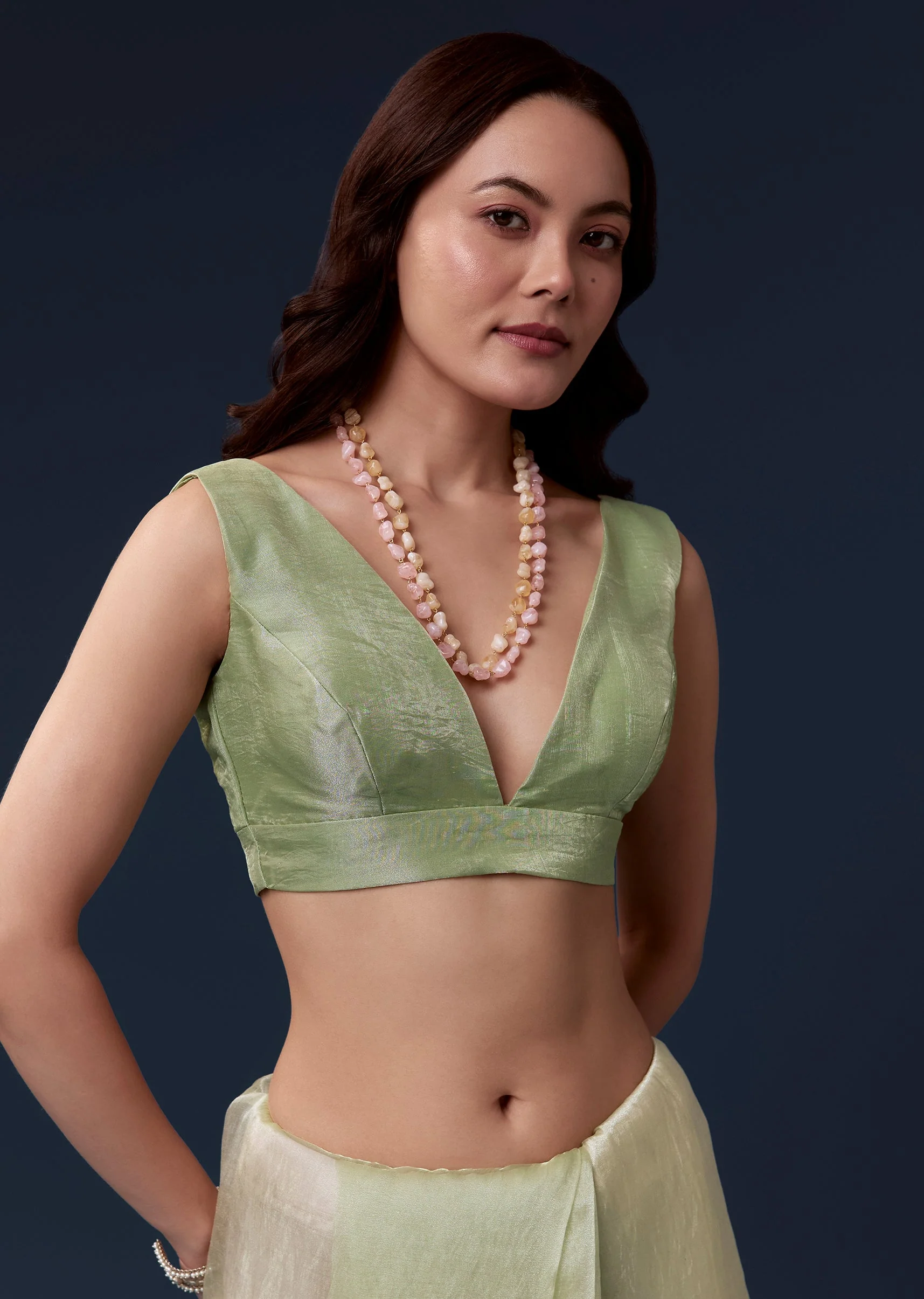 Pista Green Tissue Organza Saree With Multicolor Resham Thread And Lace Border - Image 7