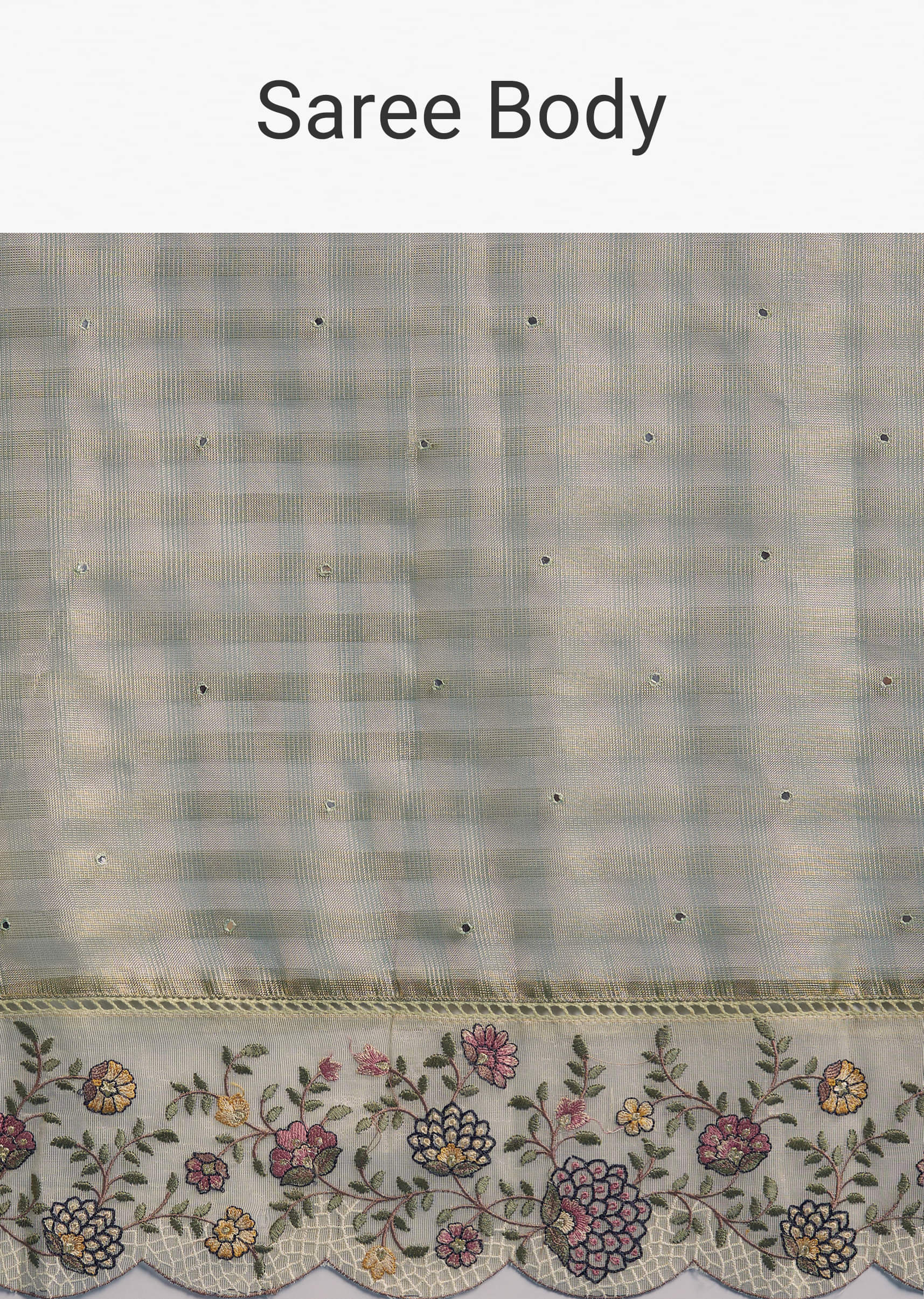Pista Green Tissue Organza Woven Saree With Heavy Hand Embroidery - Image 9