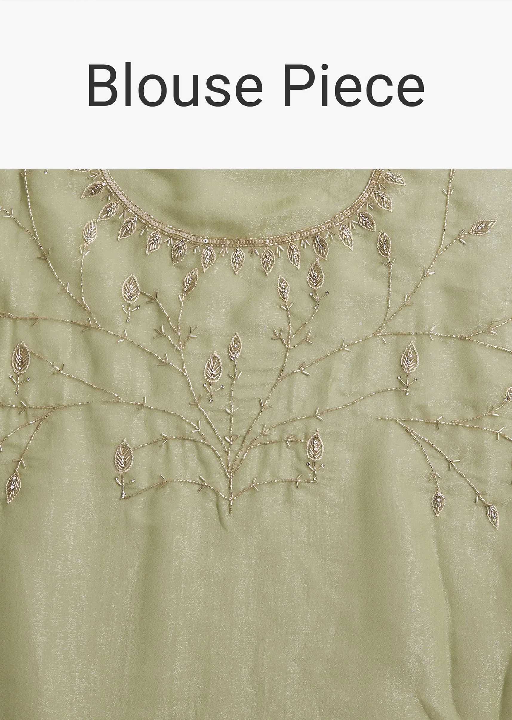 Pista Green Tissue Saree With Leaf Motif Embroidery In Sequins And Cutdana - Image 10