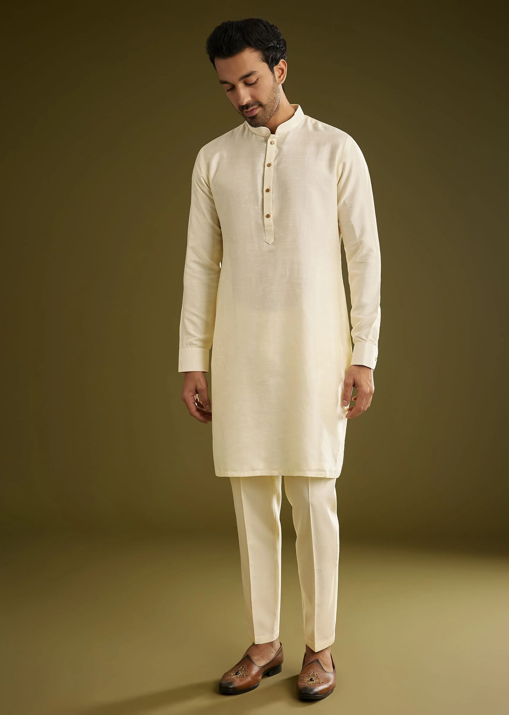 Pista Ombre Green Silk Kurta Jacket Set With Thread Work - Image 6