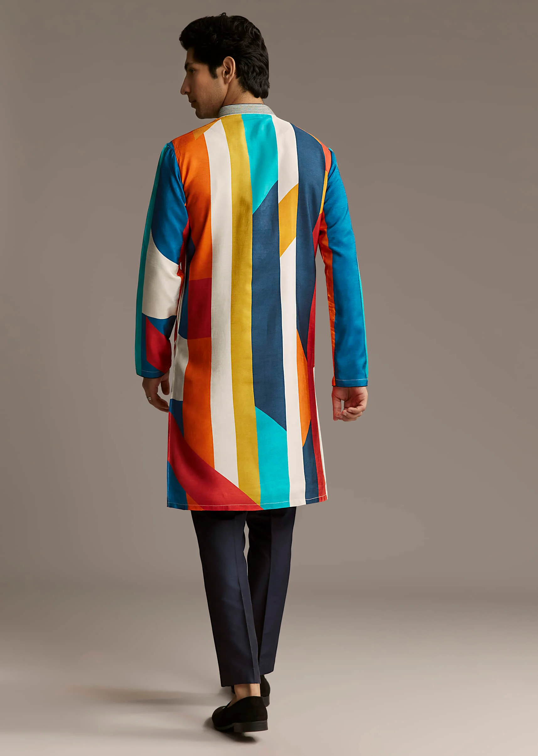 Poppy Multicolour Silk Kurta Set For Men With Print - Image 5