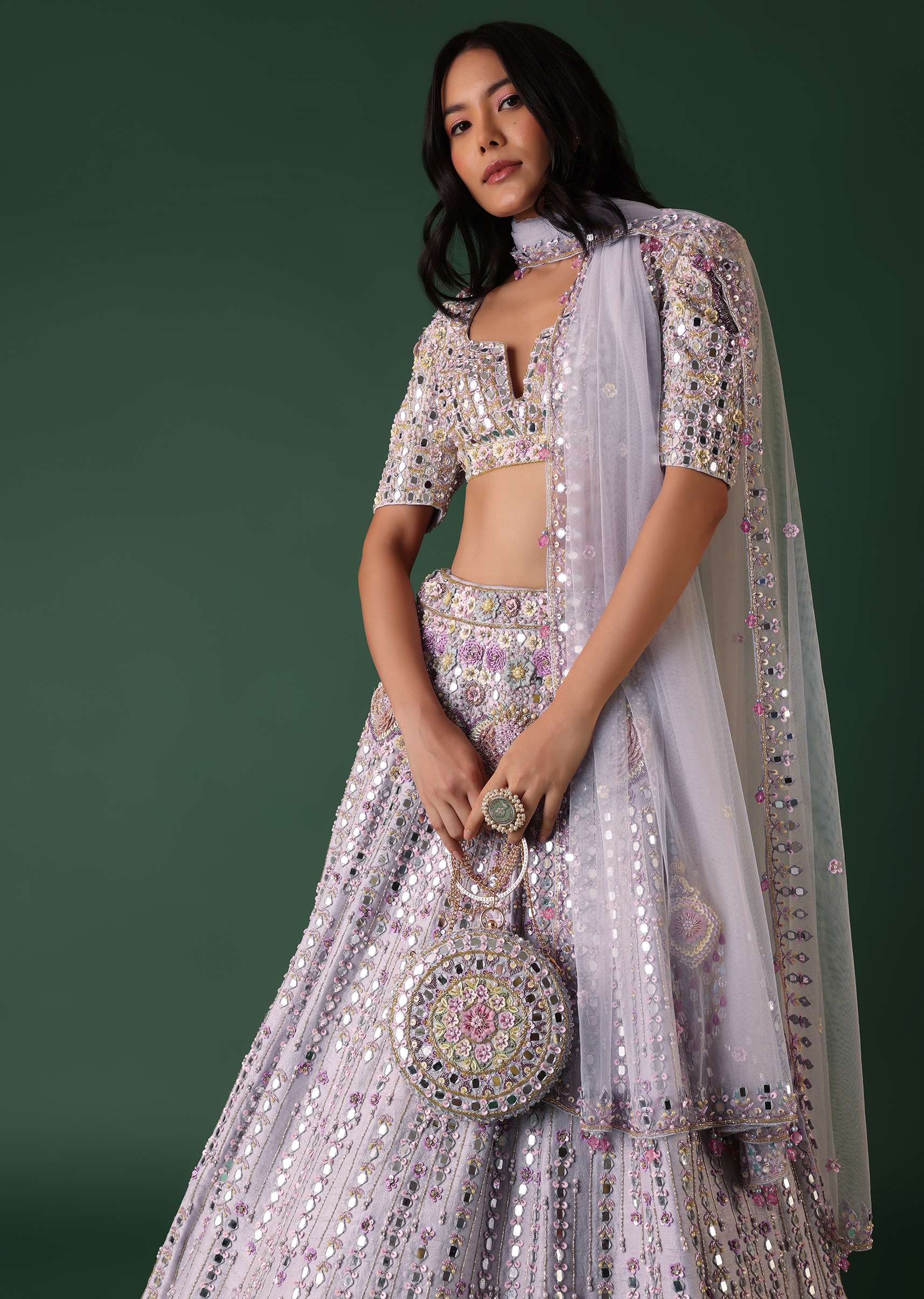 Powder Blue Embroidered Bridal Lehenga Set In Raw Silk - Image 2
