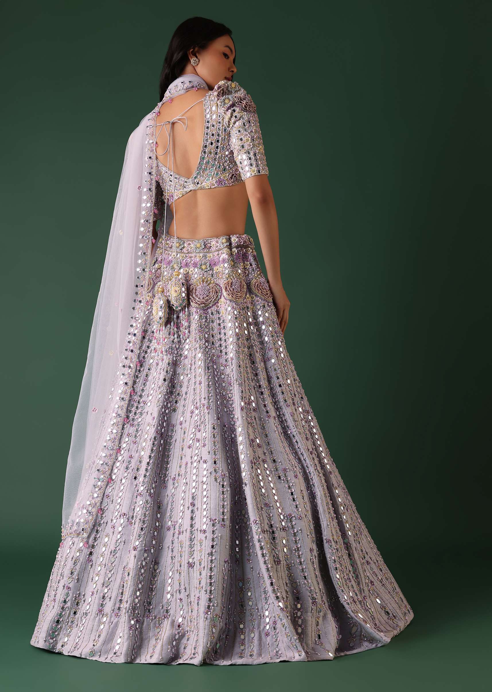 Powder Blue Embroidered Bridal Lehenga Set In Raw Silk - Image 4