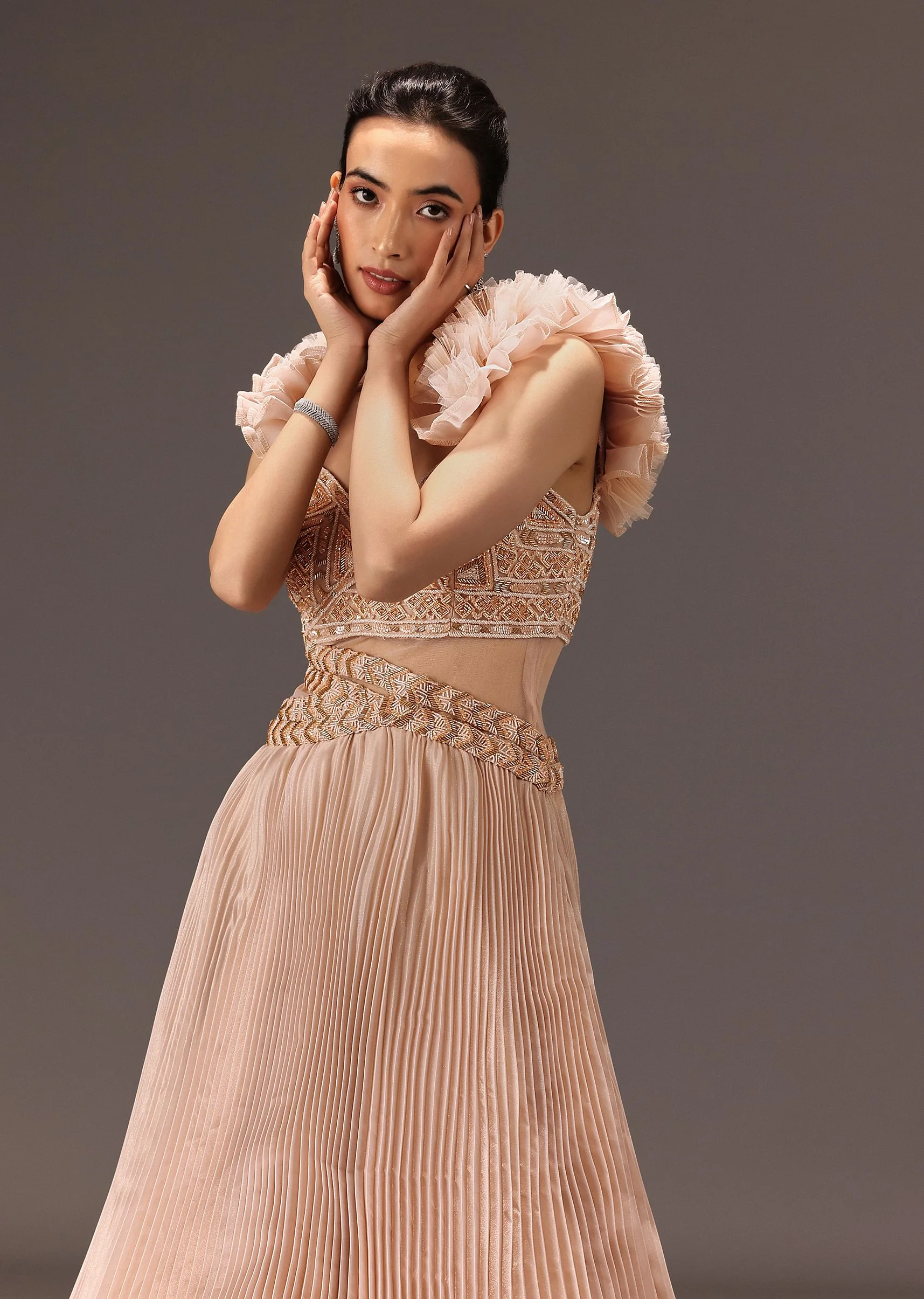 Powder Pink Ruffle Gown In Organza - Image 2