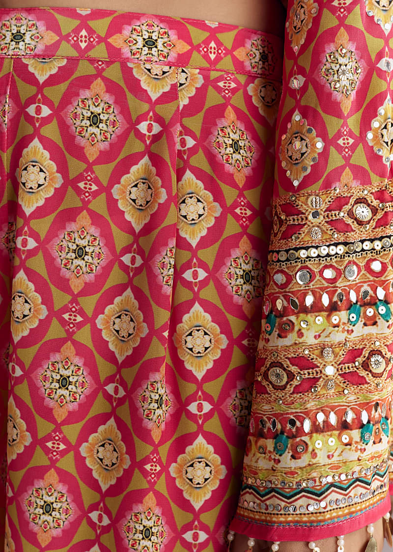 Crimson Red Printed Palazzo Suit Set - Image 5