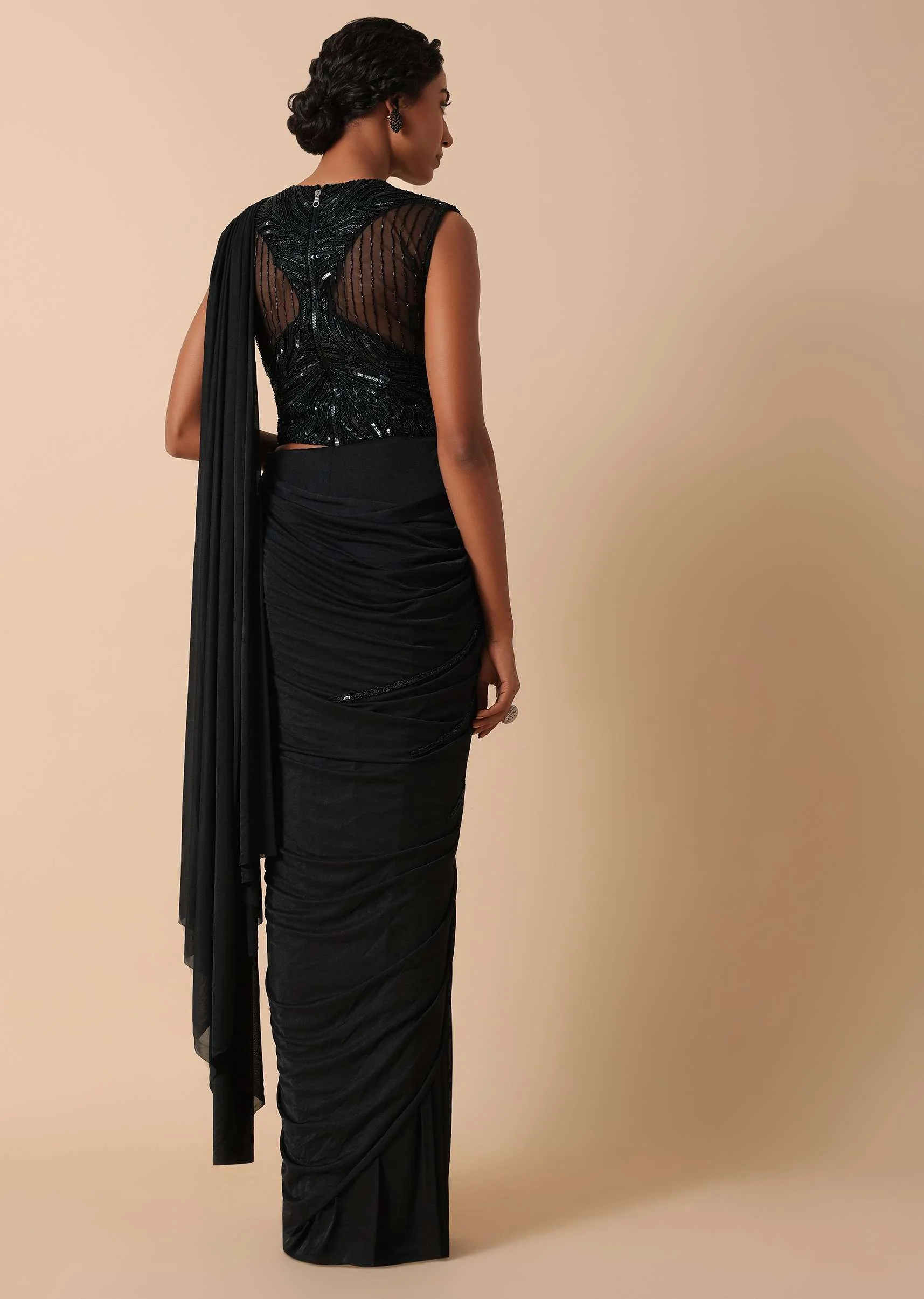 Pre Stitched Black Saree With Cut Dana Embellishments - Image 6
