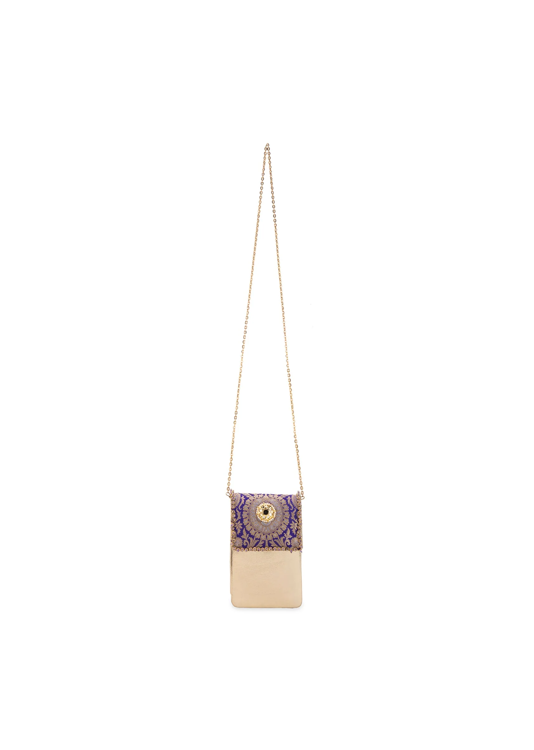 Purple and Gold Kundan Embellished Flap Bag - Image 5