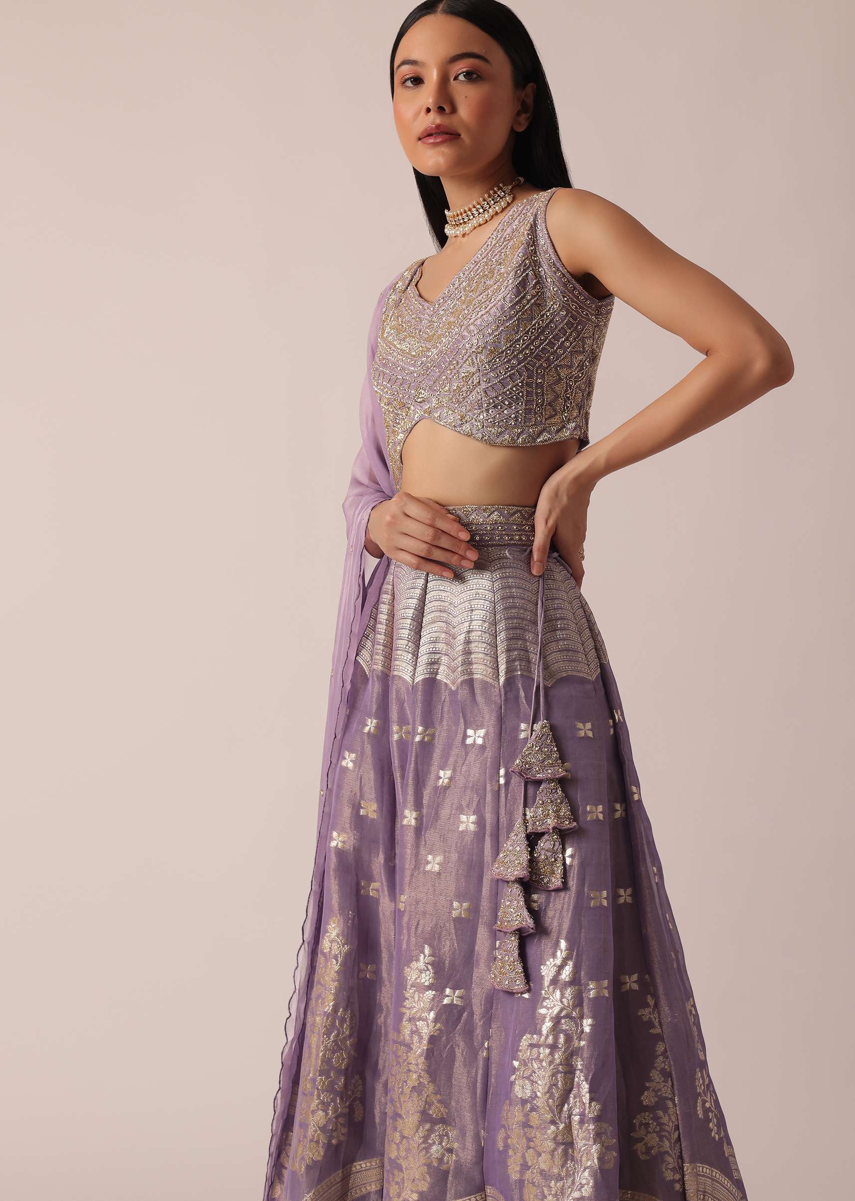 Purple Banarasi Brocade Lehenga Set - Image 4