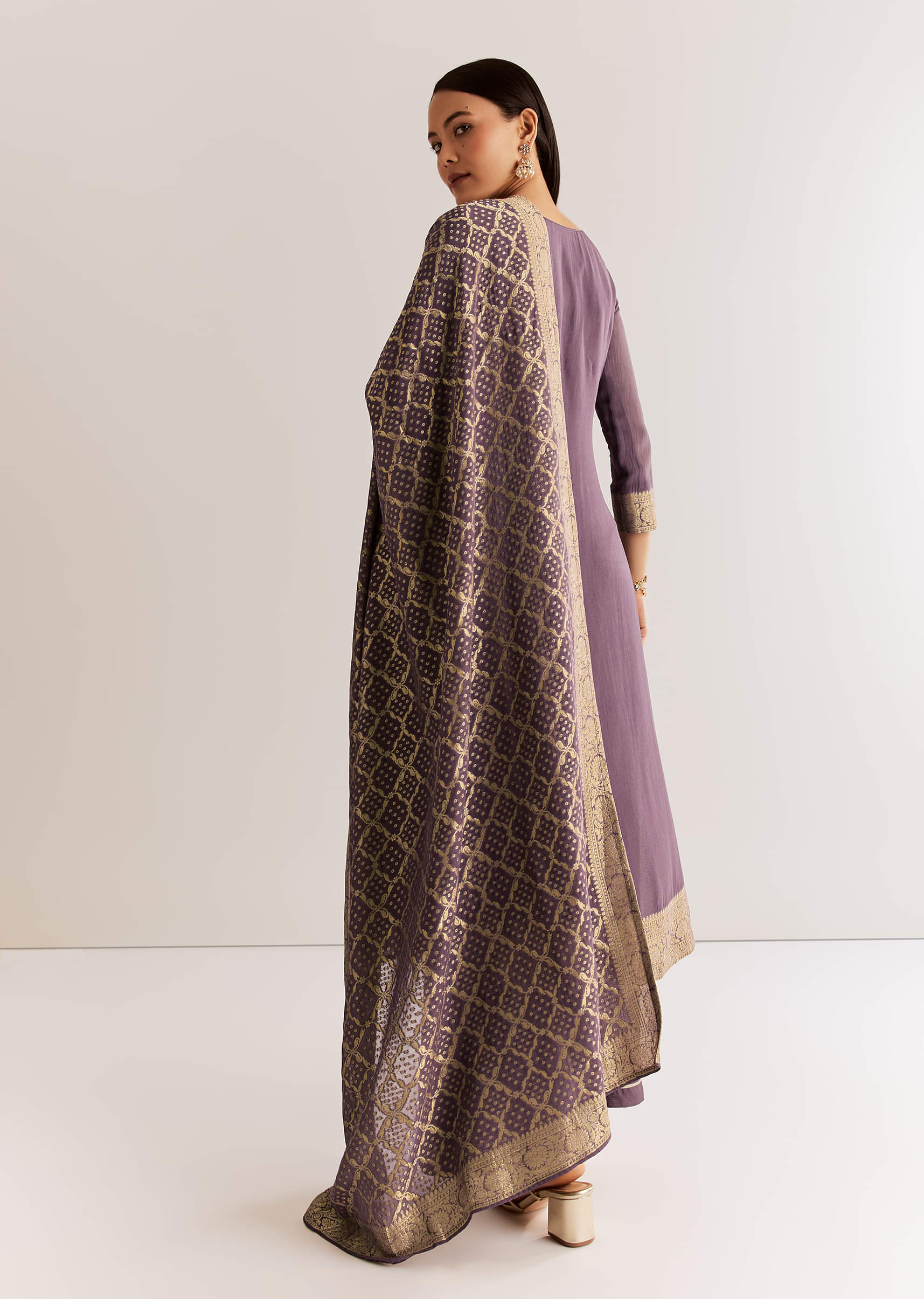 Purple Banarasi Georgette Kurta Set With Zardosi And Cutdana Work - Image 5