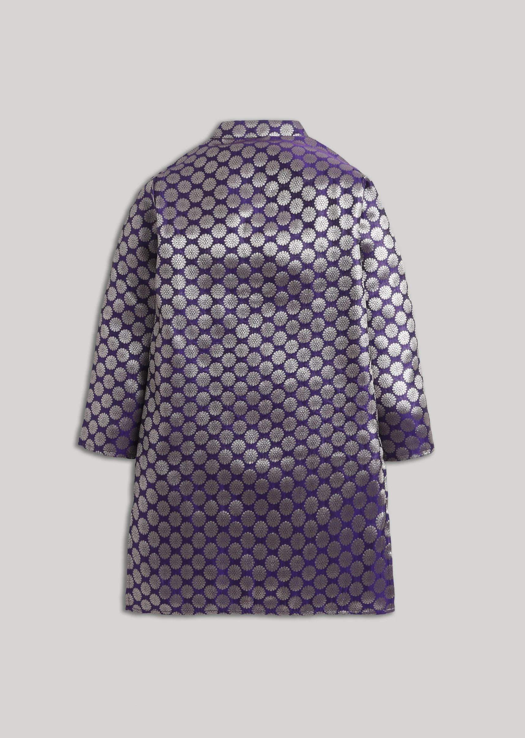 Purple Banarasi Silk Boys Kurta Set - Image 3