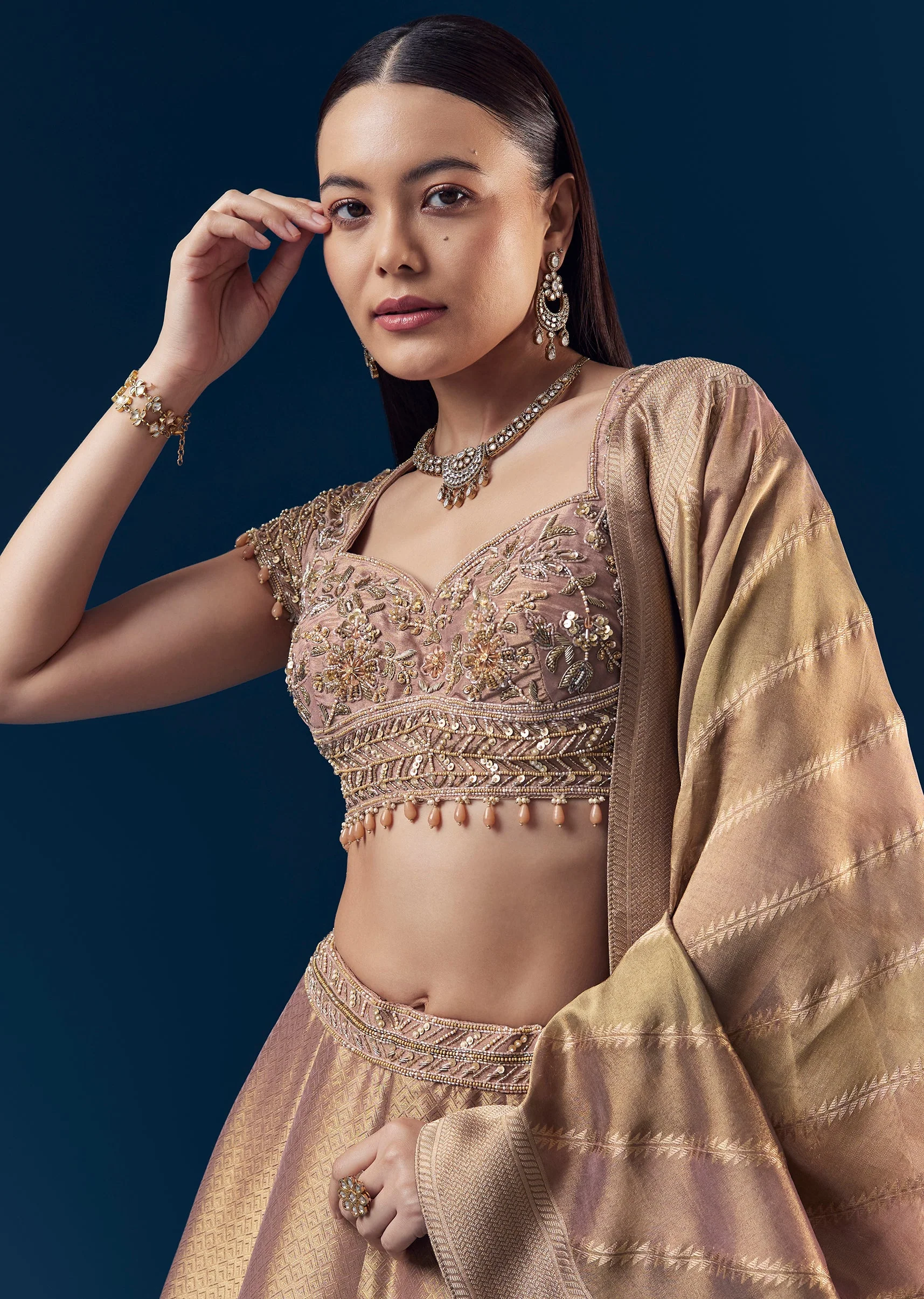 Purple Banarasi Silk Bridesmaid Lehenga Set with Hand Embroidery - Image 3