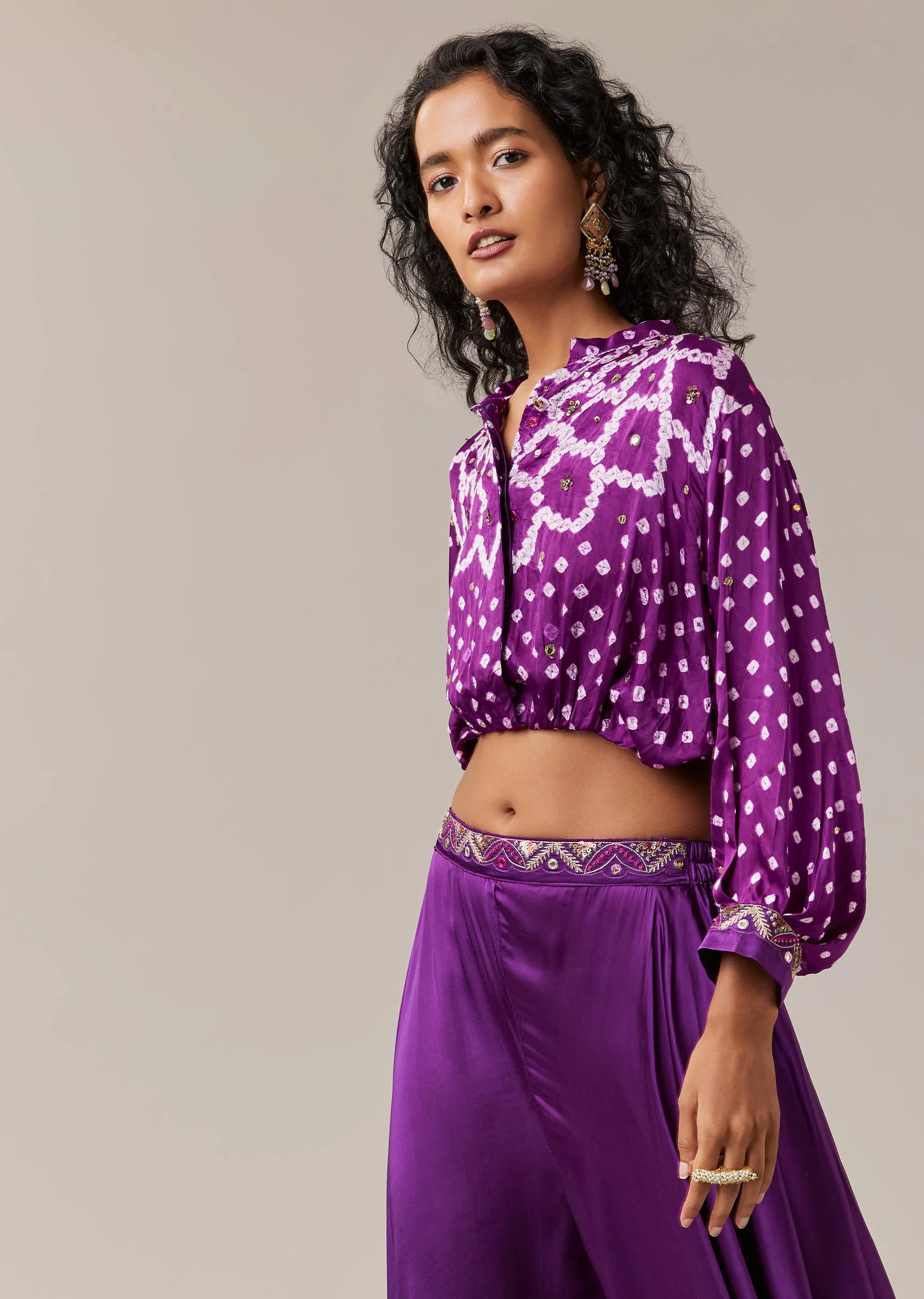 Purple Bandhani Hand Dyed Crop Top and Palazzo Co-ord Set - Image 4