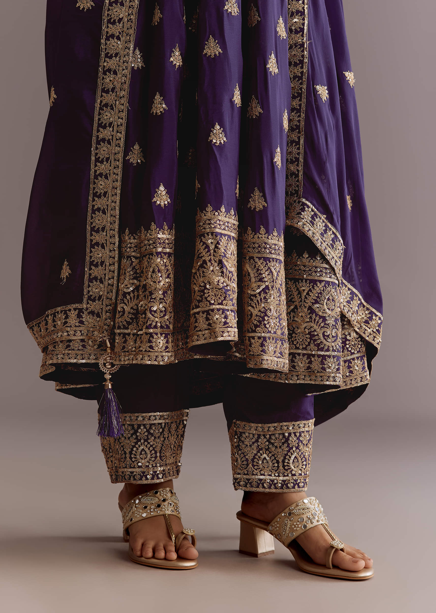 Purple Chinon Anarkali Dupatta Suit With Sequin Work - Image 6