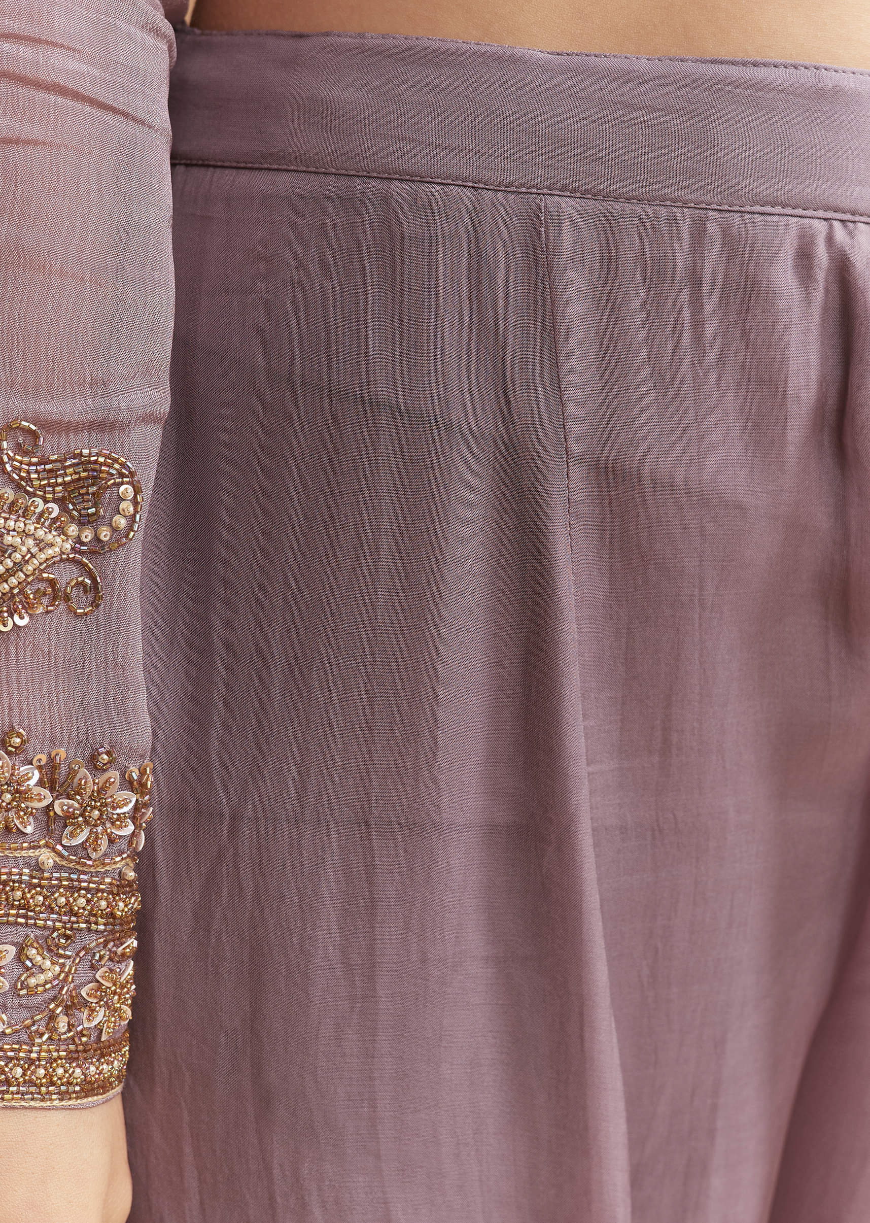 Purple Chinon Palazzo Suit With Moti And Cutdana Embroidery - Image 6