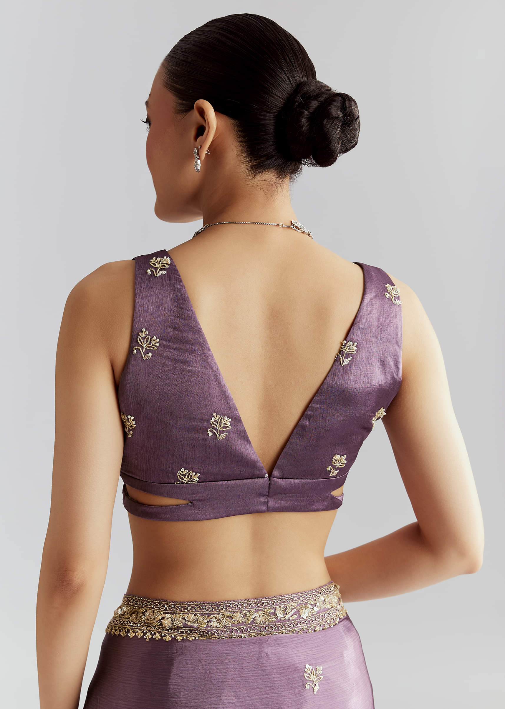 Purple Chinon Saree With Heavy Hand Embroidery - Image 8