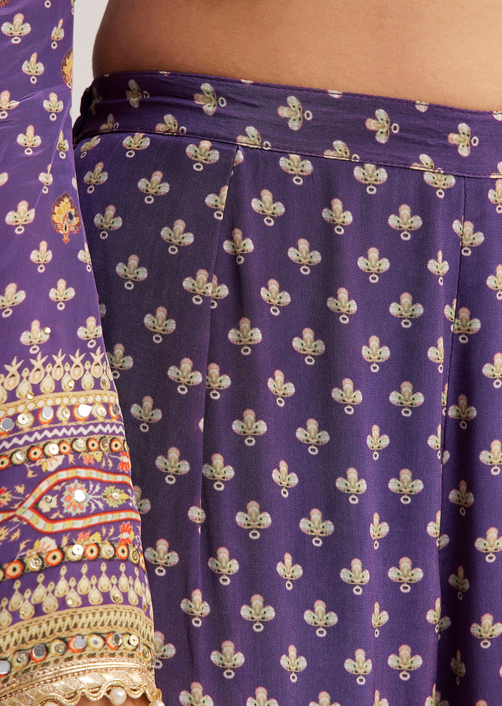Purple Crepe Silk Sharara Set With Mirror And Sequins Work - Image 6