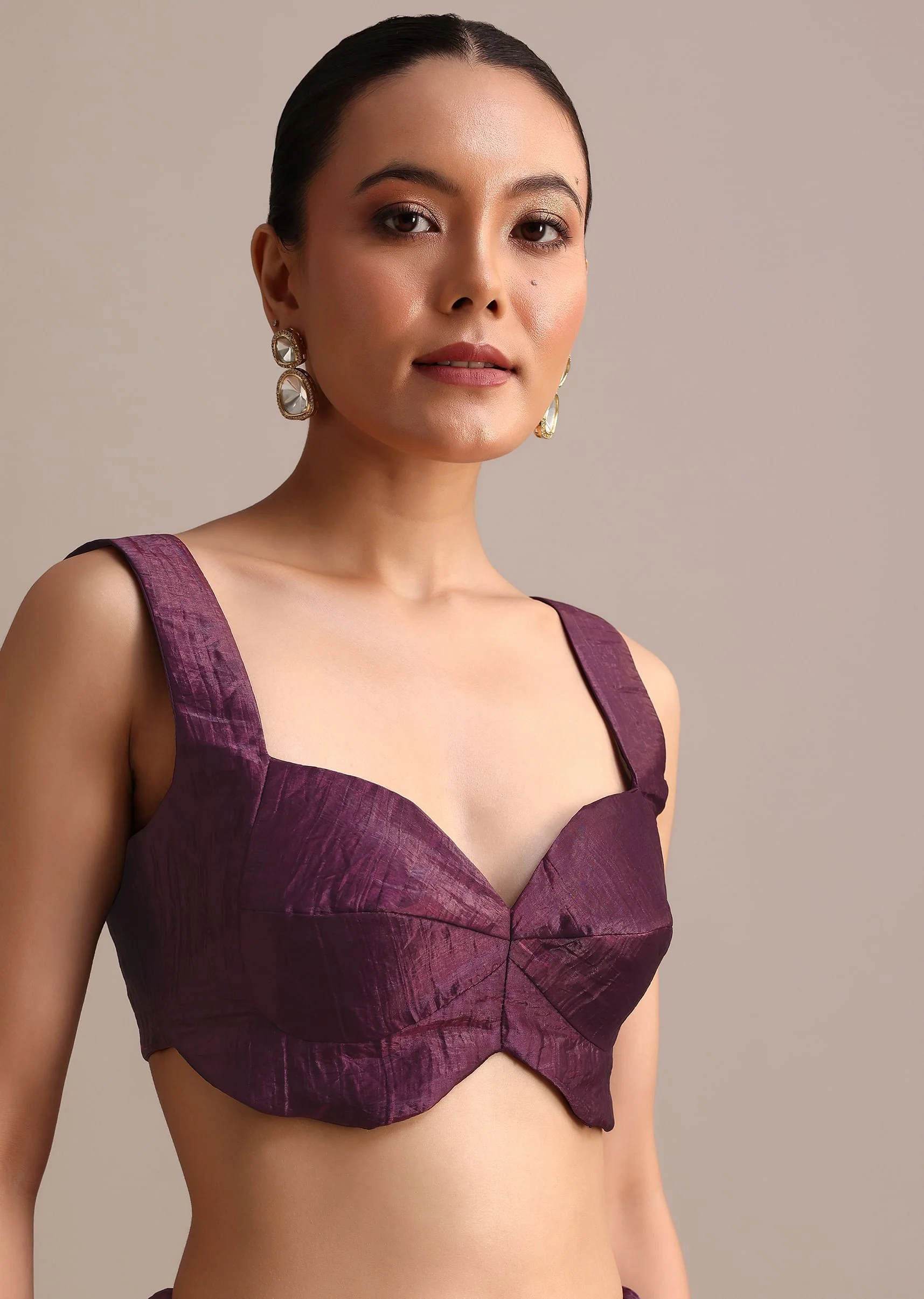 Purple Crushed Tissue Saree With Sequin And Cutdana Embroidered Border - Image 7
