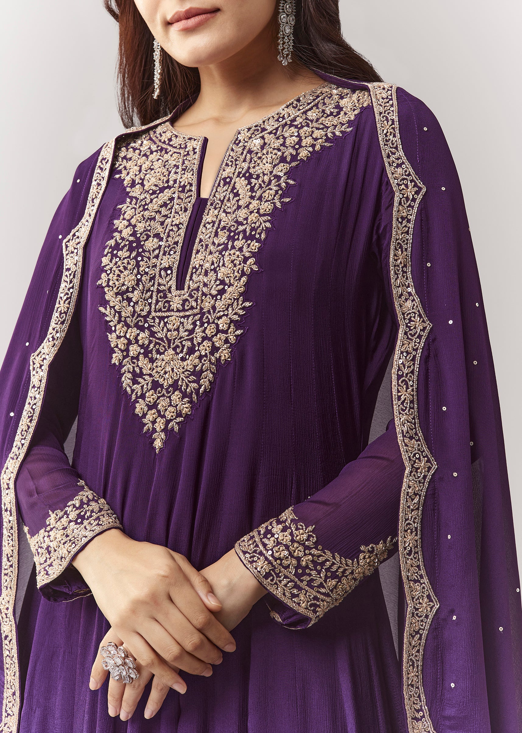 Purple Cut Dana Yoke Anarkali Set With Dupatta - Image 2