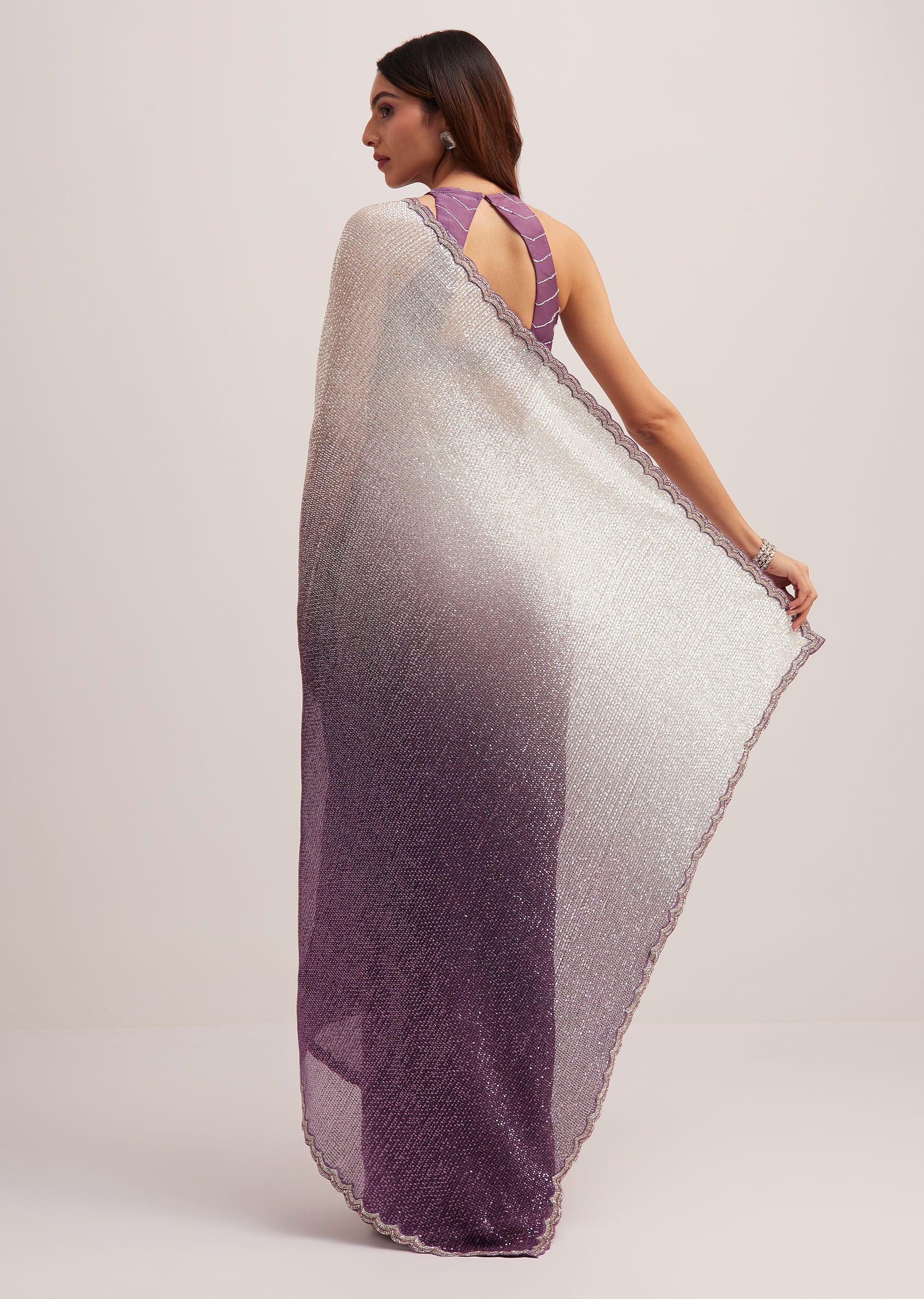 Purple Dual Shaded Half And Half Sequins Saree - Image 4