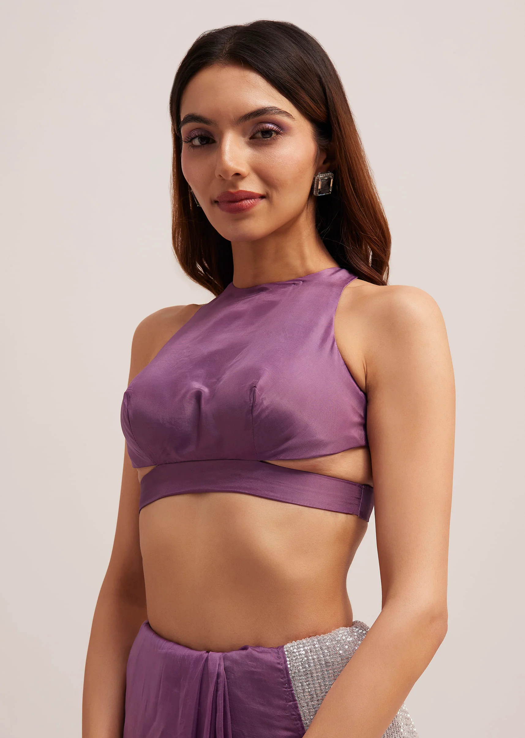 Purple Dual Shaded Half And Half Sequins Saree - Image 7
