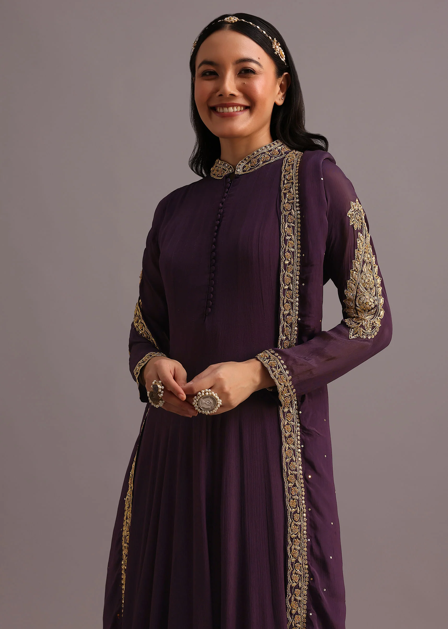 Purple Embroidered Anarkali Suit With Dupatta - Image 4
