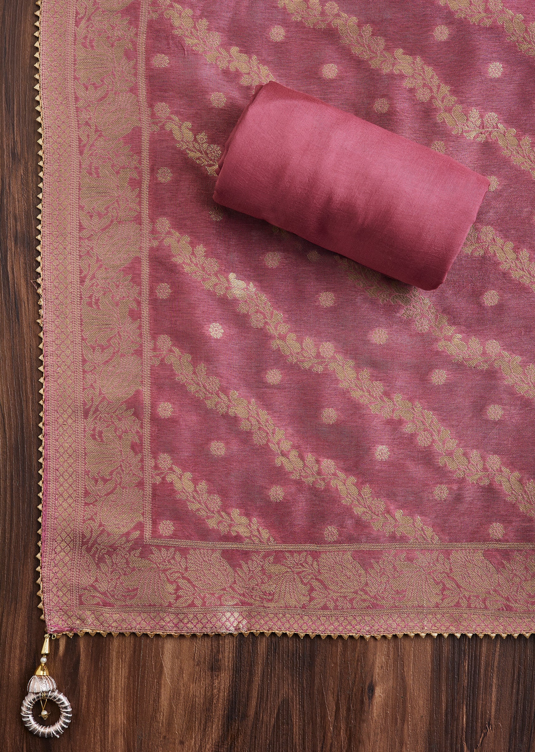 Purple Embroidered Chanderi Unstitched Suit - Image 3