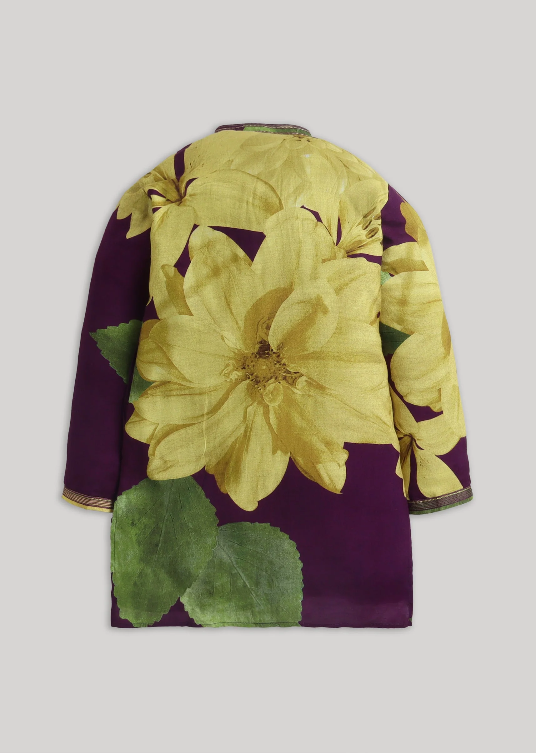 Purple Floral Cotton Kurta Set With Color Pop Finish - Image 3