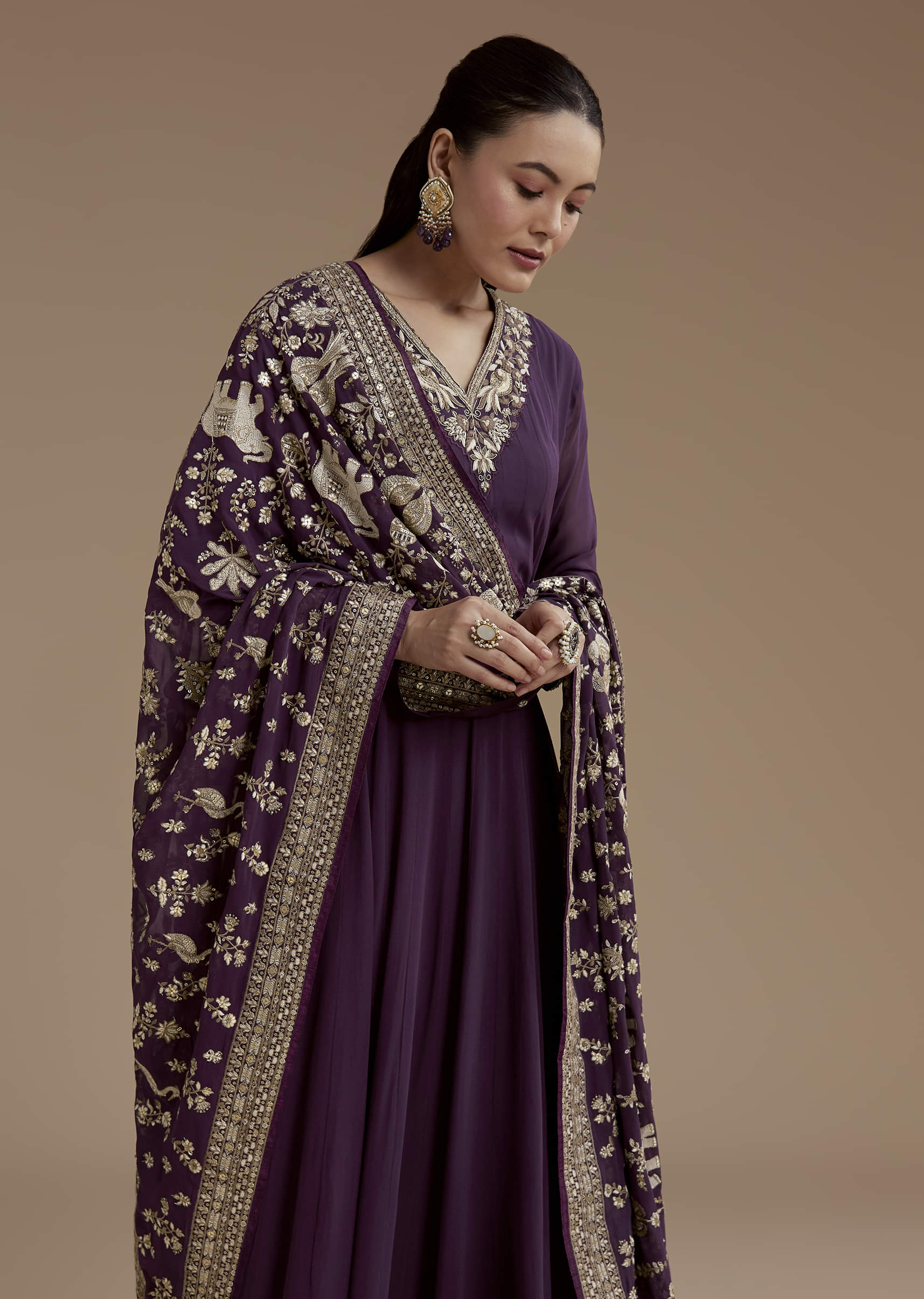 Purple Georgette Anarkali Set with Sequin Work - Image 4