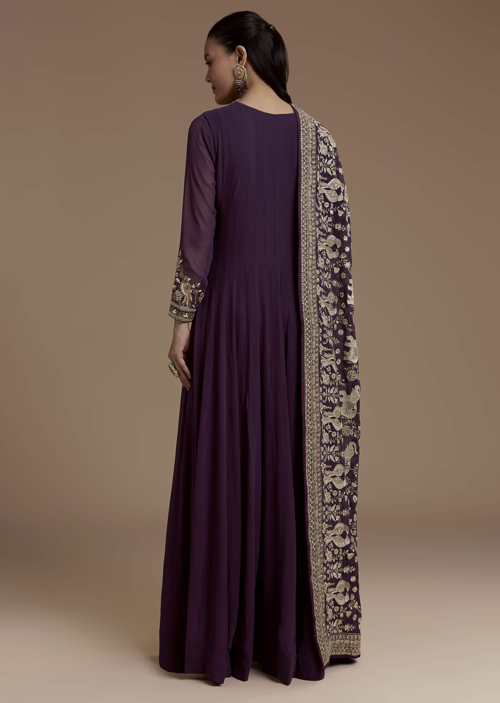 Purple Georgette Anarkali Set with Sequin Work - Image 5