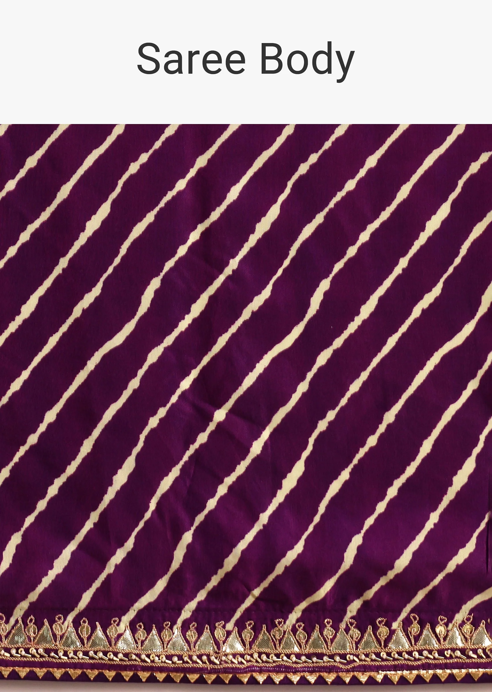 Purple Hand Dyed Lehriya Satin Saree With Gota Patti Work - Image 9
