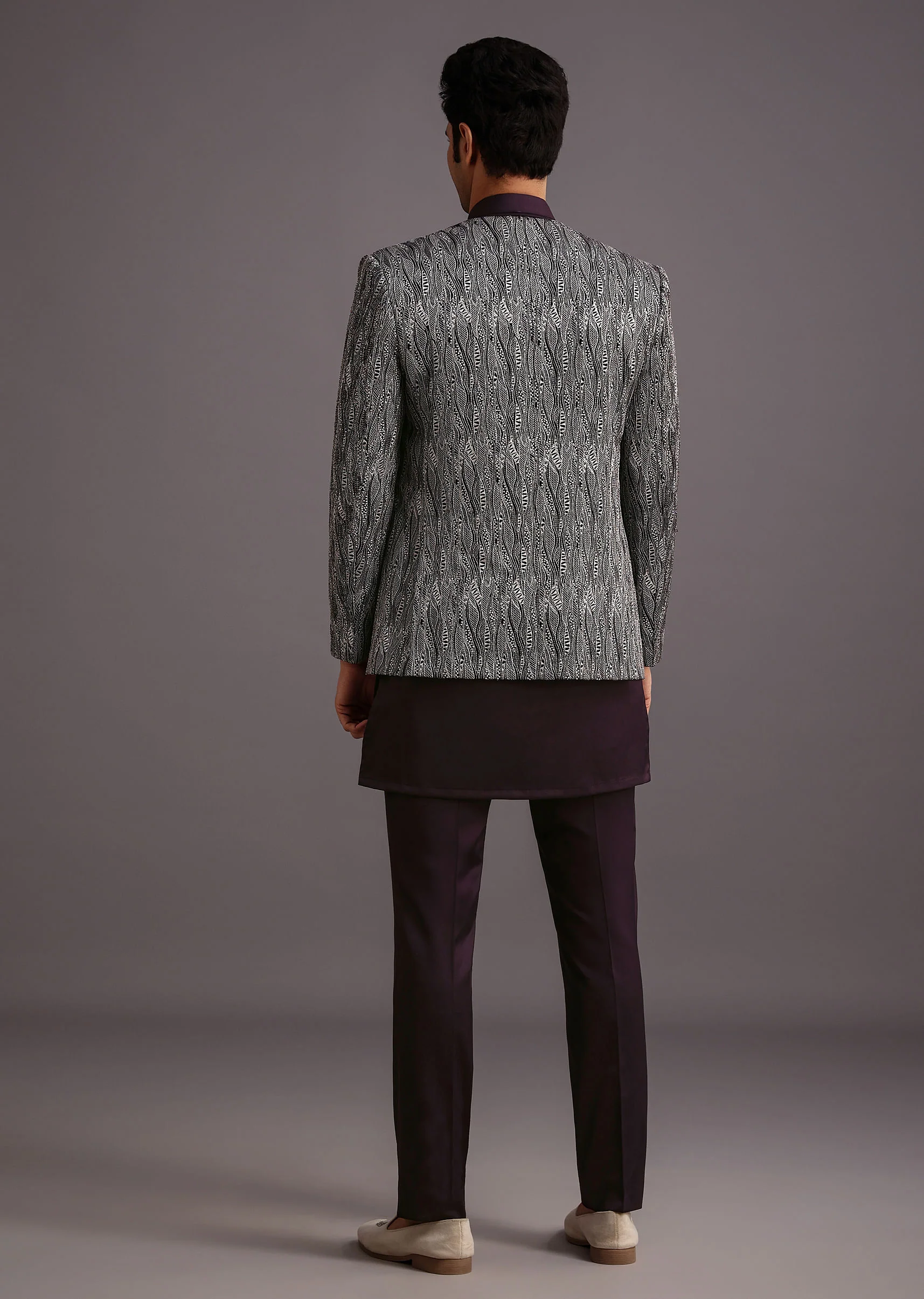 Purple Hand Work Jacket Kurta Set - Image 5