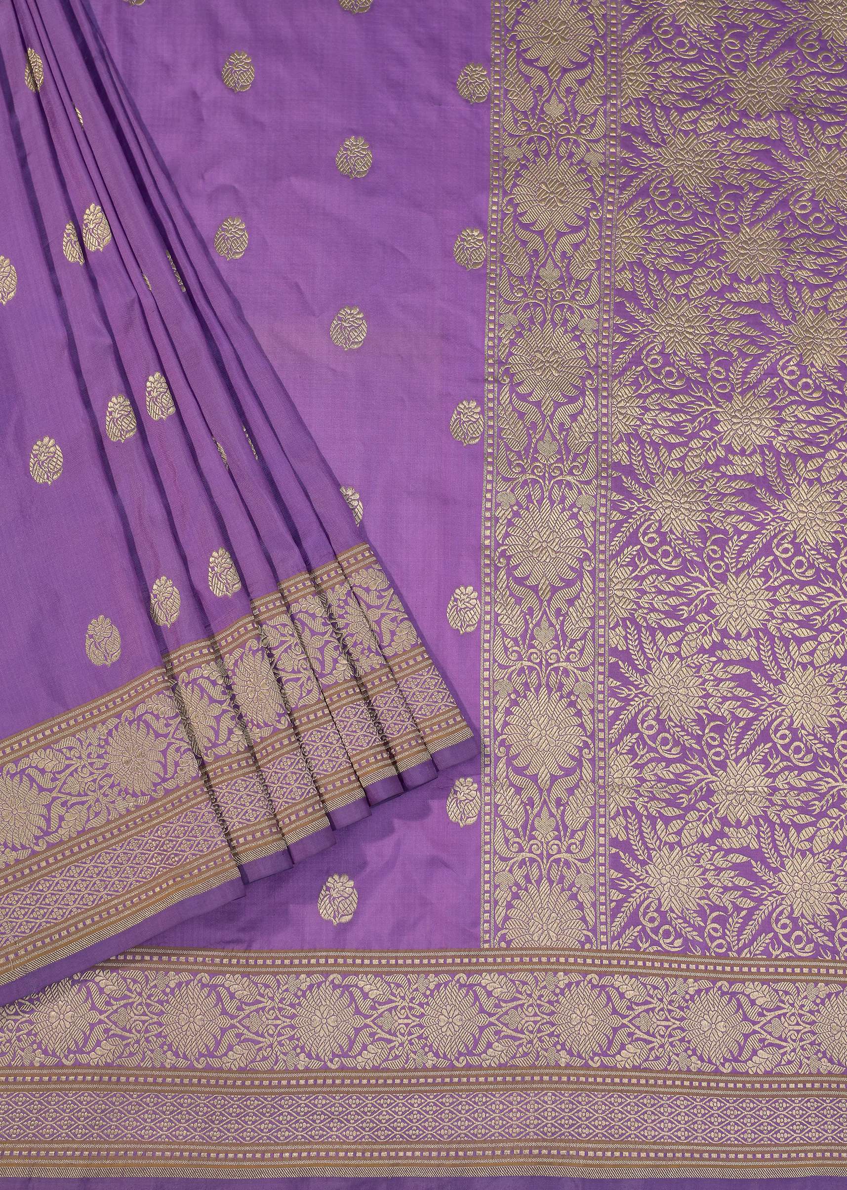 Purple Handloom Banarasi Katan Silk Saree With Zari Weave And Unstitched Blouse Piece - Image 3