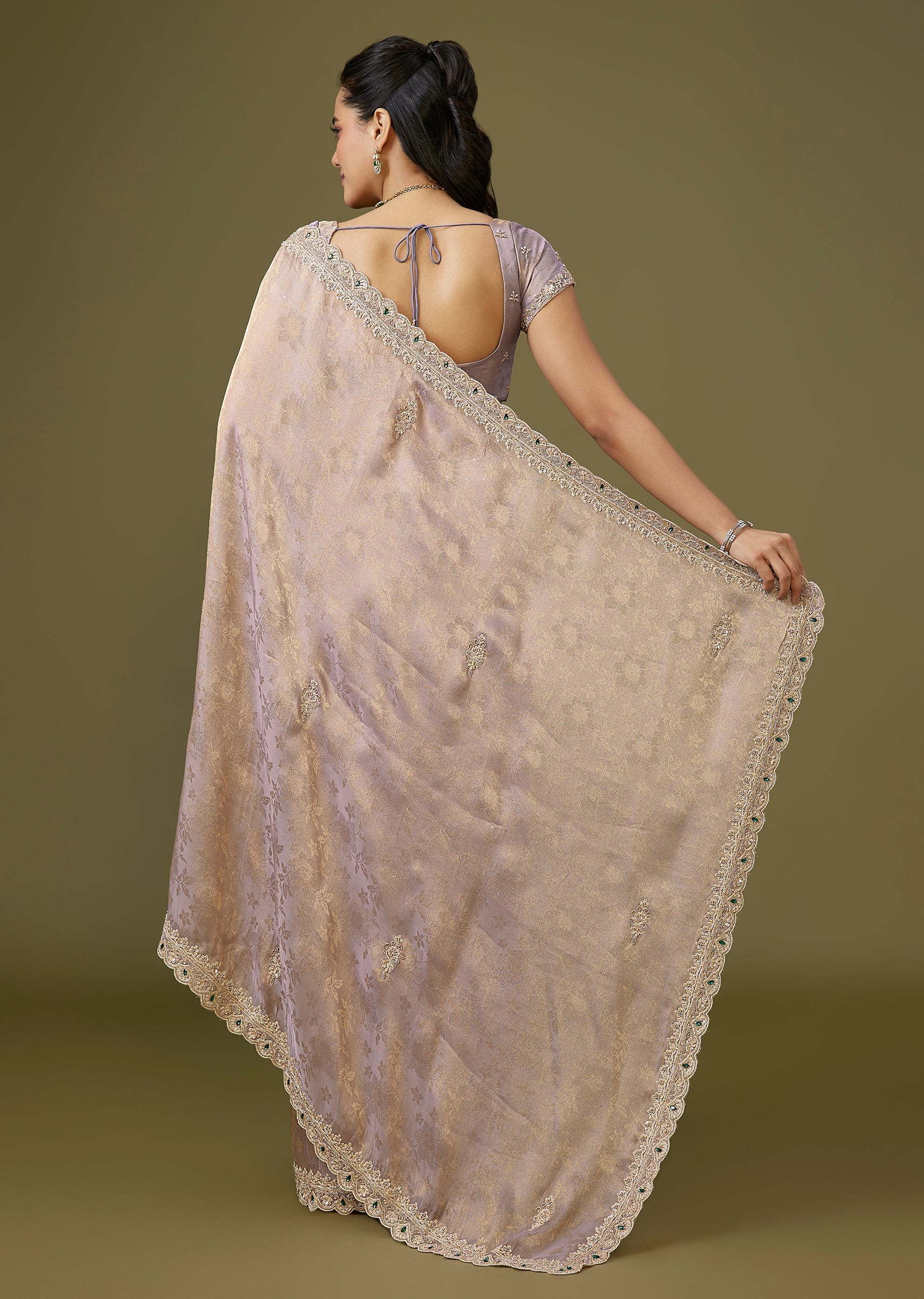 Purple Jacquard Dola Silk Saree - Image 4